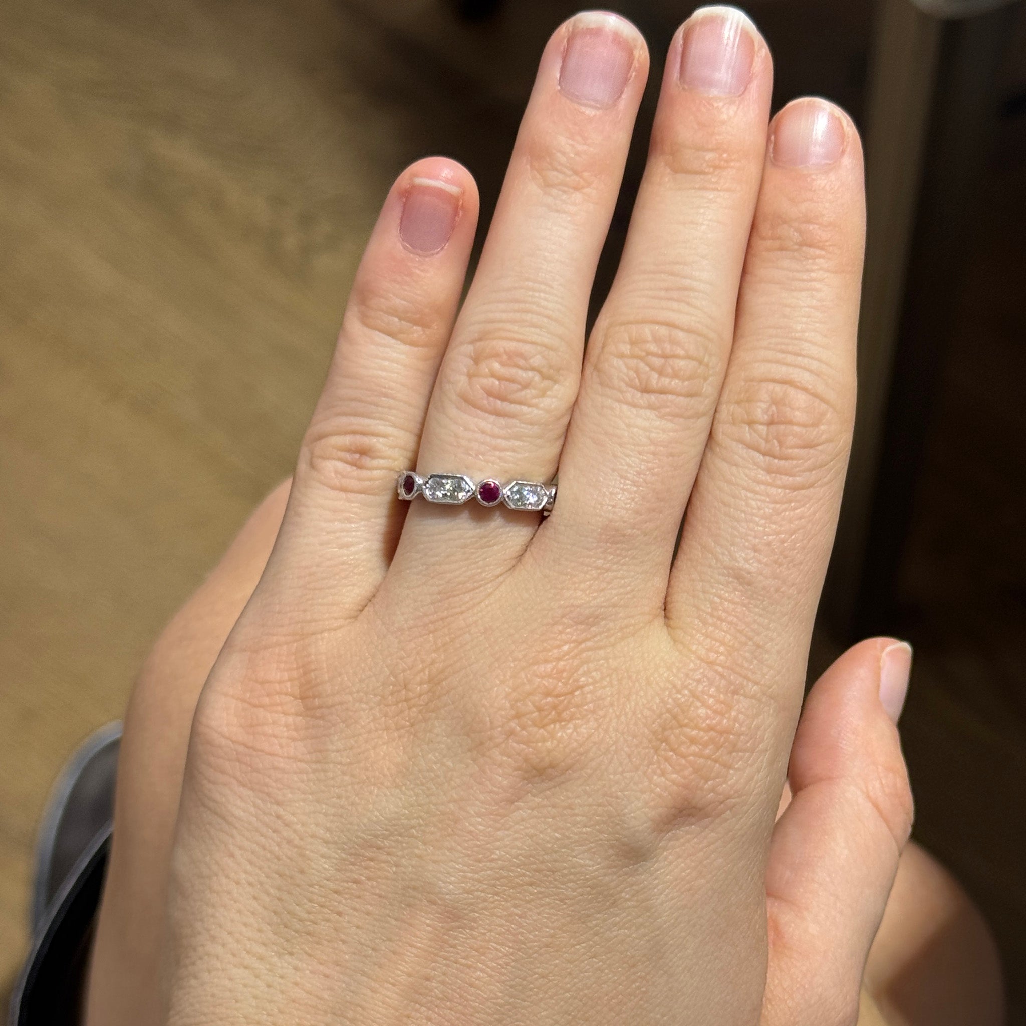 Diamond & Ruby 14K White Gold Milgrain Eternity Band