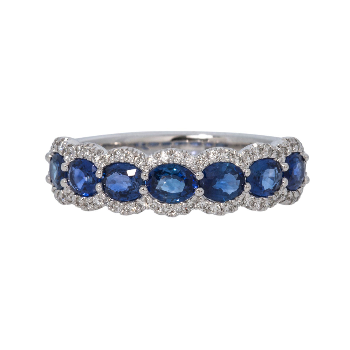 Oval Sapphire & Pavé Diamond 14K White Gold Band