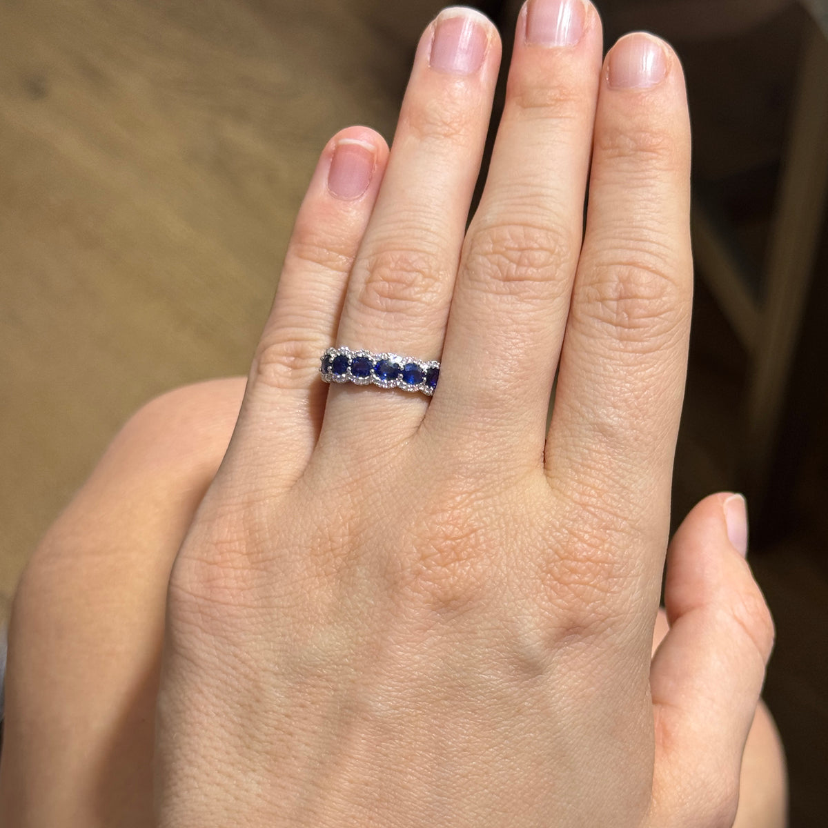 Oval Sapphire & Pavé Diamond 14K White Gold Band