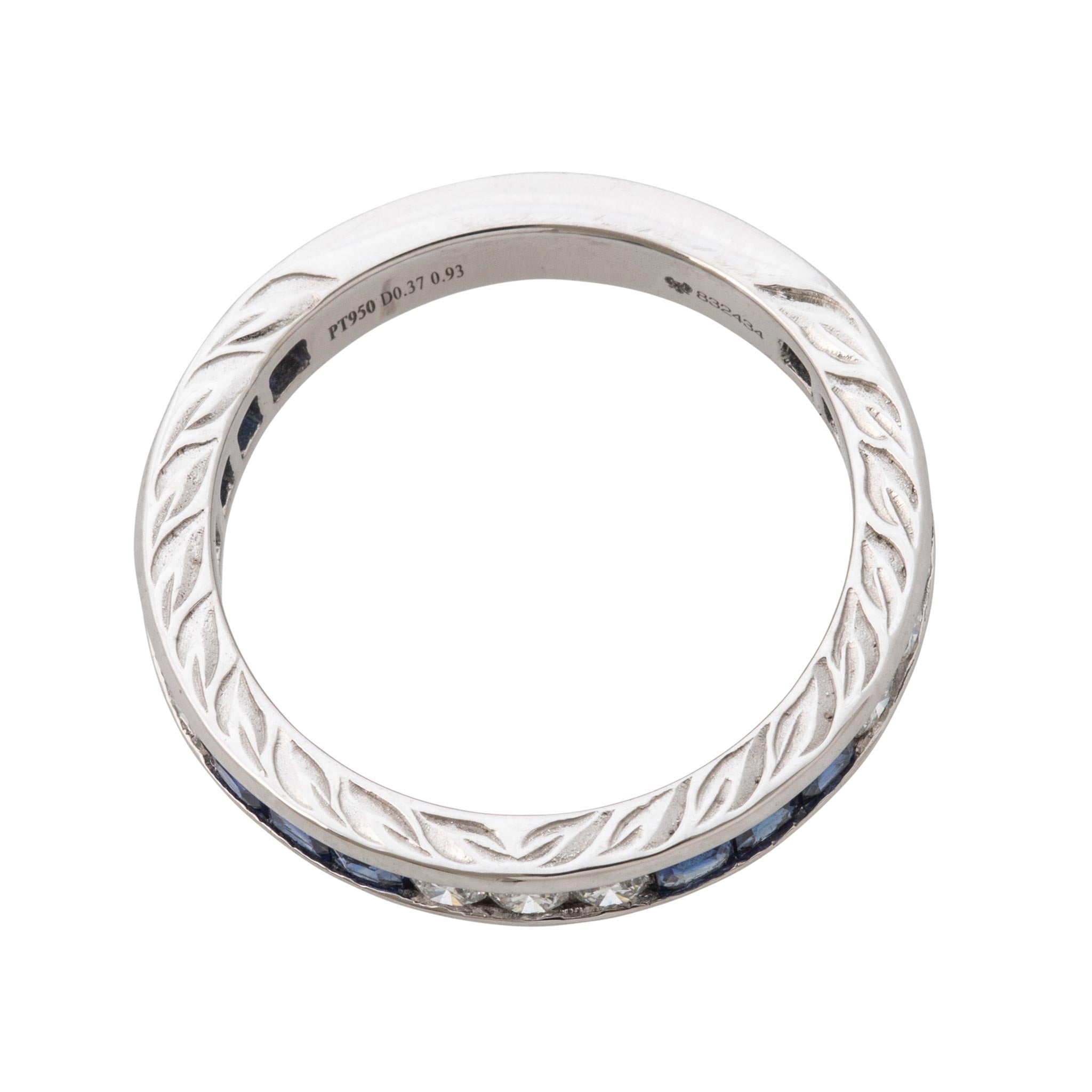 Sapphire & Diamond Channel-Set Three-Quarter Engraved Platinum Band