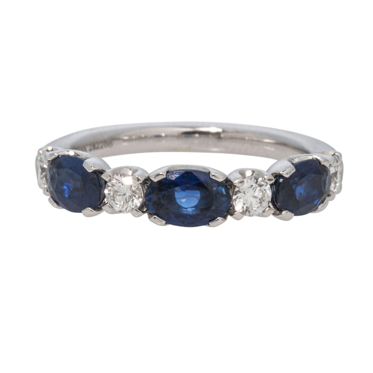 Oval Sapphire & Round Diamond 7-Stone 18K White Gold Band