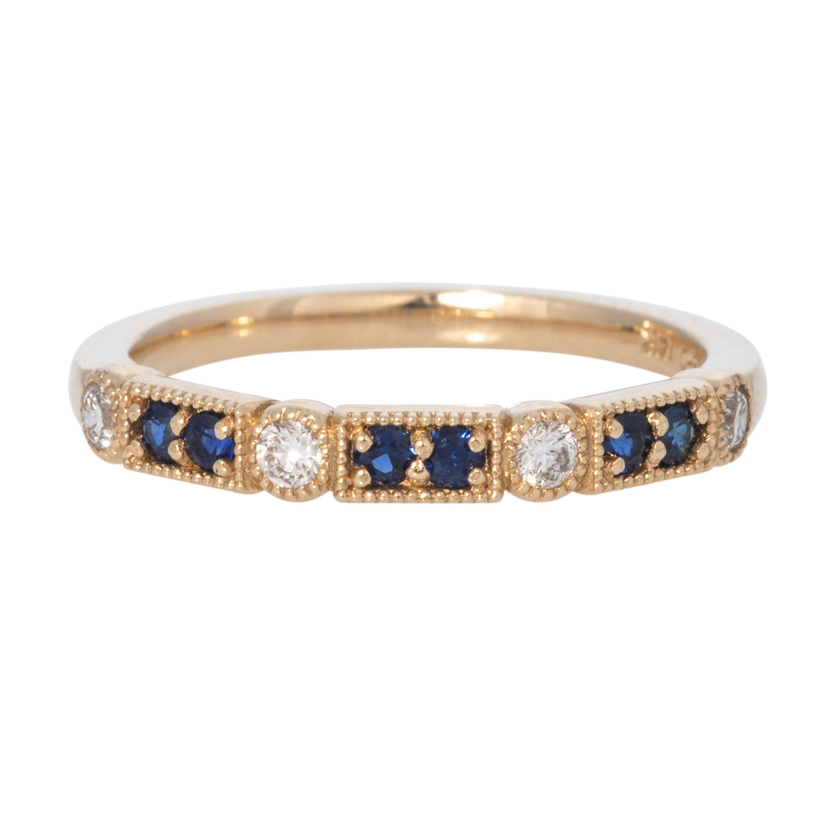 Sapphire & Diamond 14K Yellow Gold Milgrain Band