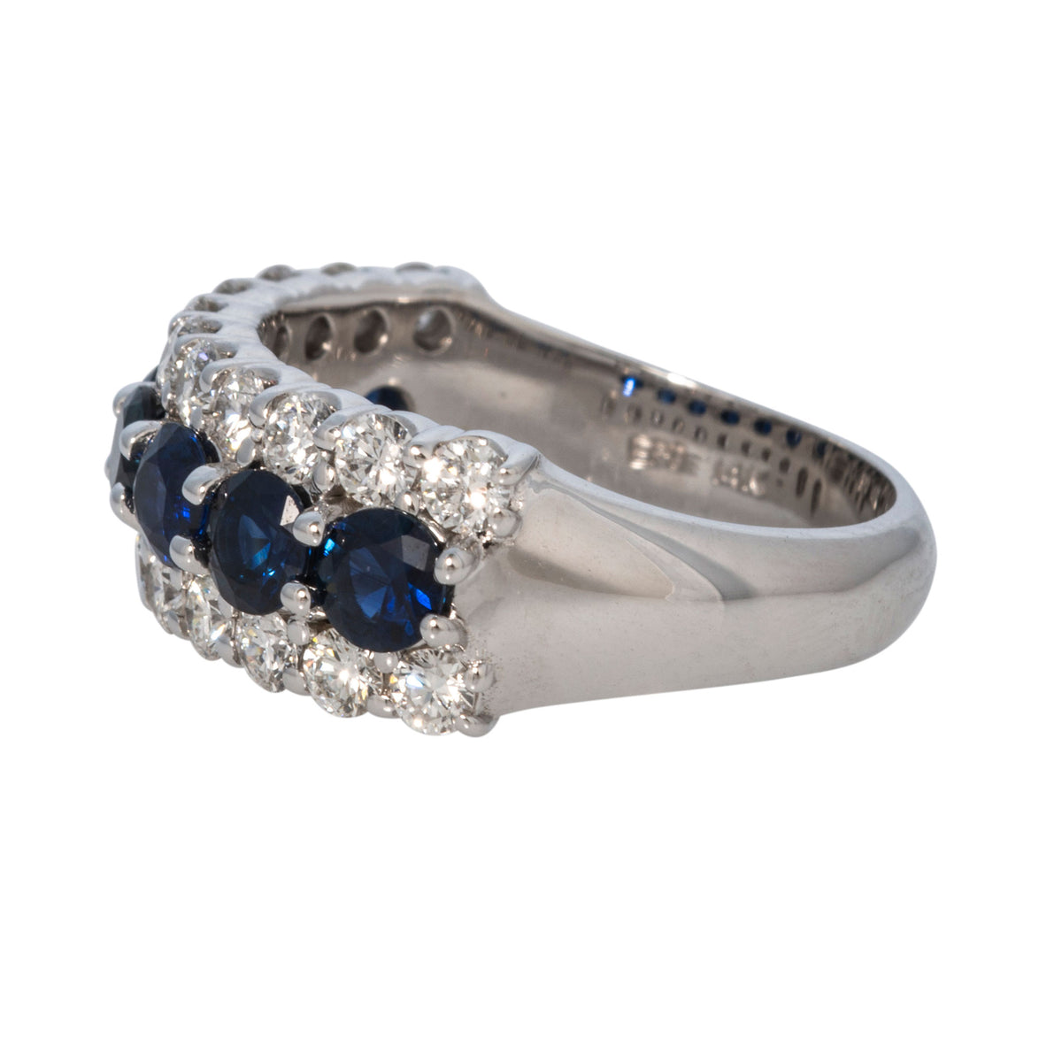 Round Sapphire & Diamond 3-Row 14K White Gold Ring