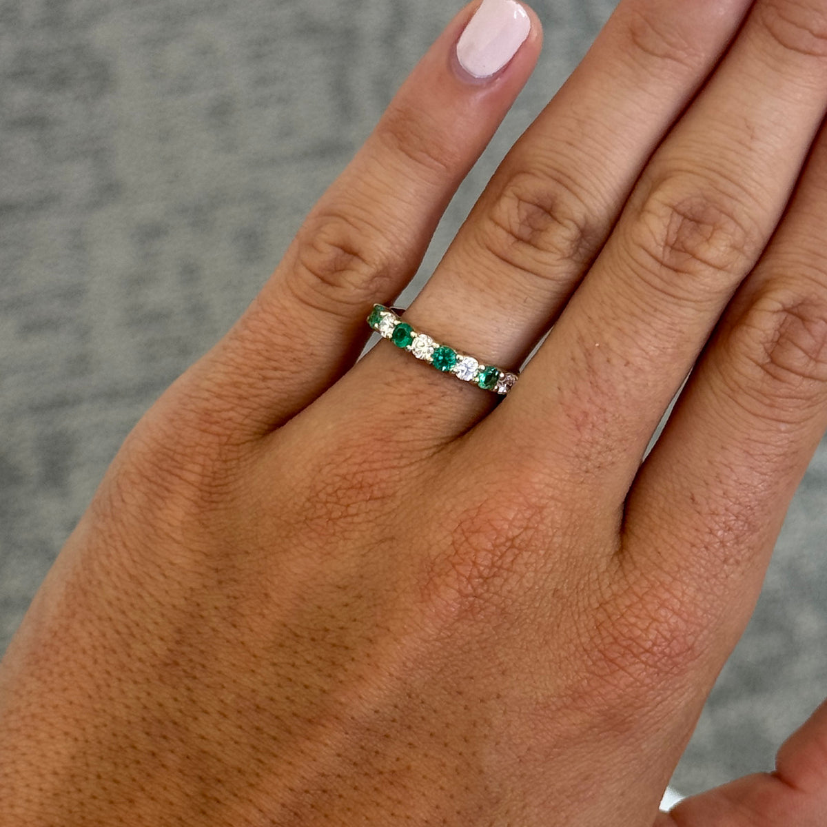 Emerald & Diamond 14K Yellow Gold Halfway Band