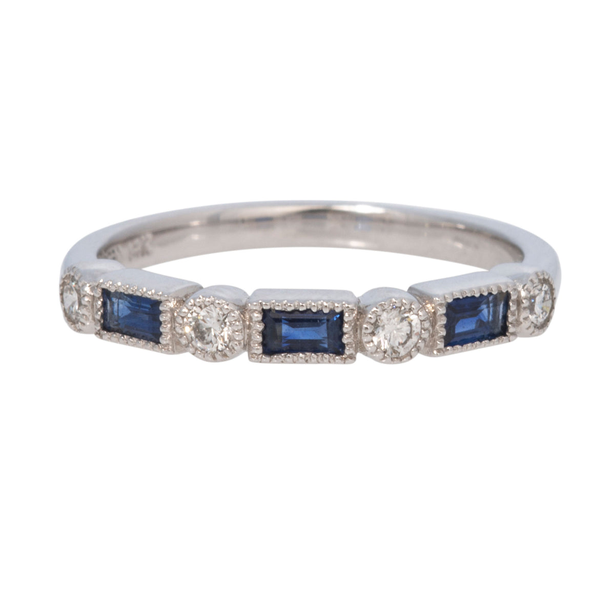 Baguette Sapphire & Diamond Milgrain Halfway 14K Gold Band