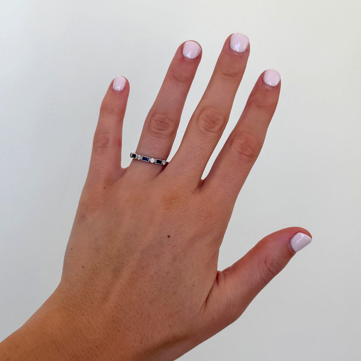 Baguette Sapphire & Diamond Milgrain Halfway 14K Gold Band