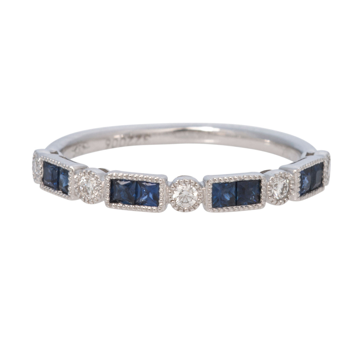 Sapphire & Diamond Milgrain 14K White Gold Halfway Band