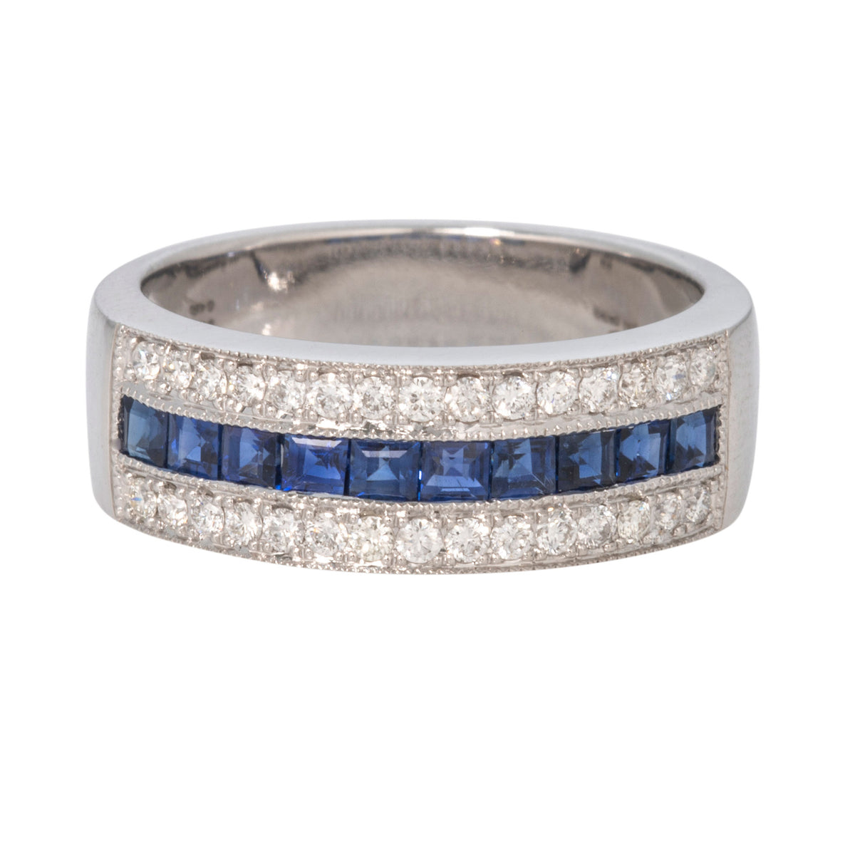 Channel-Set Sapphire & Pavé Diamond 14K White Gold Band