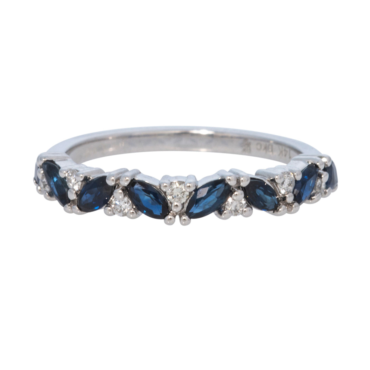 Marquise Sapphire & Round Diamond 14K White Gold Halfway Band