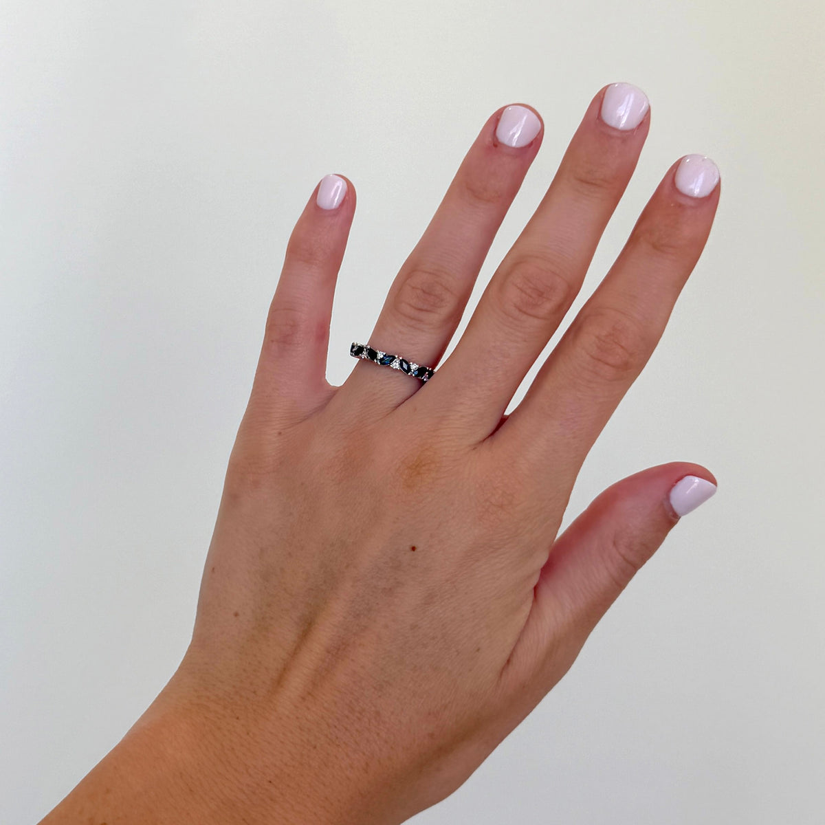 Marquise Sapphire & Round Diamond 14K White Gold Halfway Band