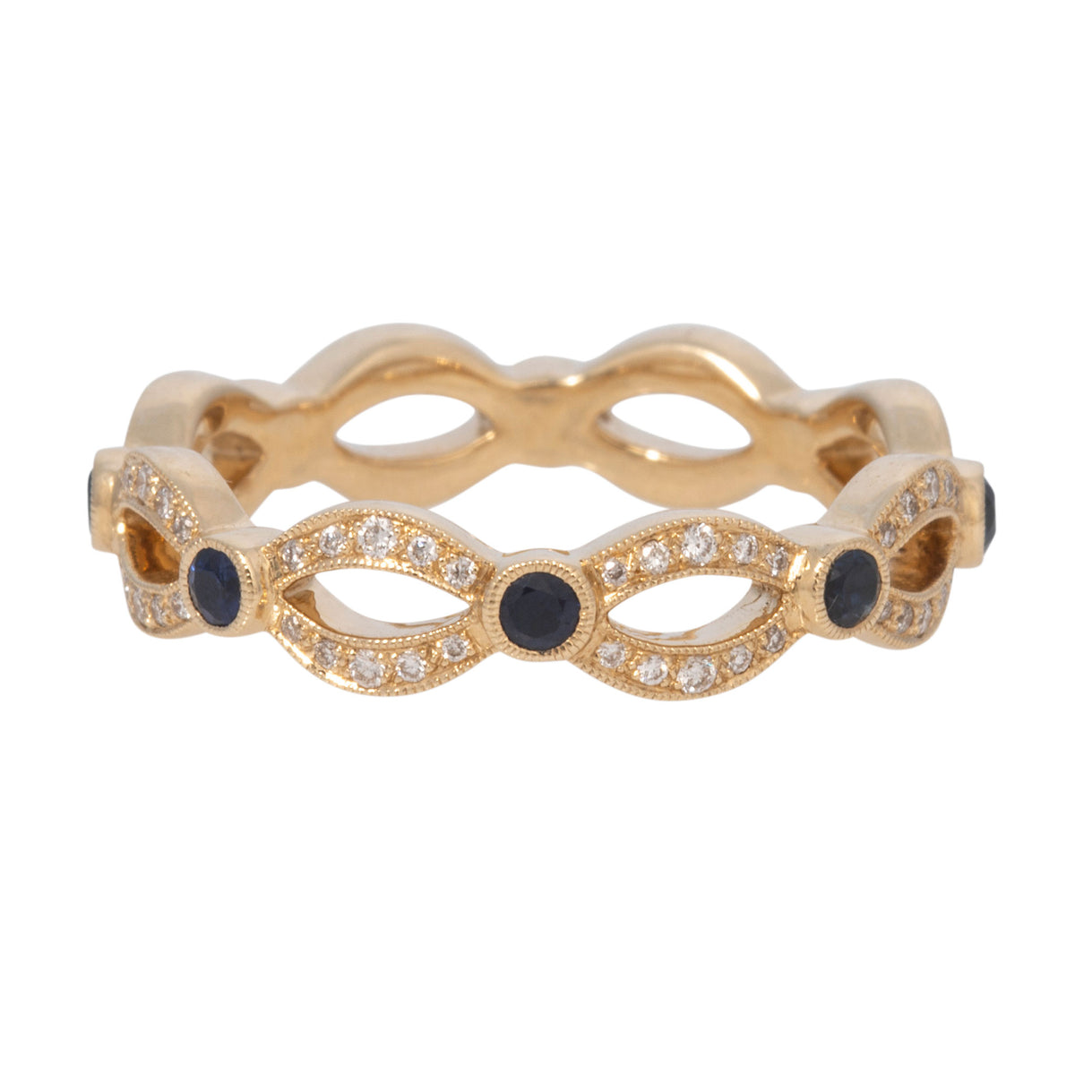 Sapphire & Diamond 14K Yellow Gold Milgrain Eternity Band