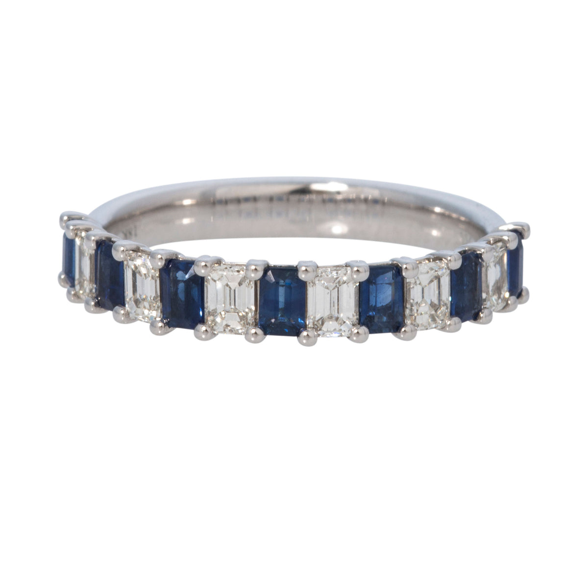 Emerald-Cut Sapphire & Diamond 18K White Gold Halfway Band