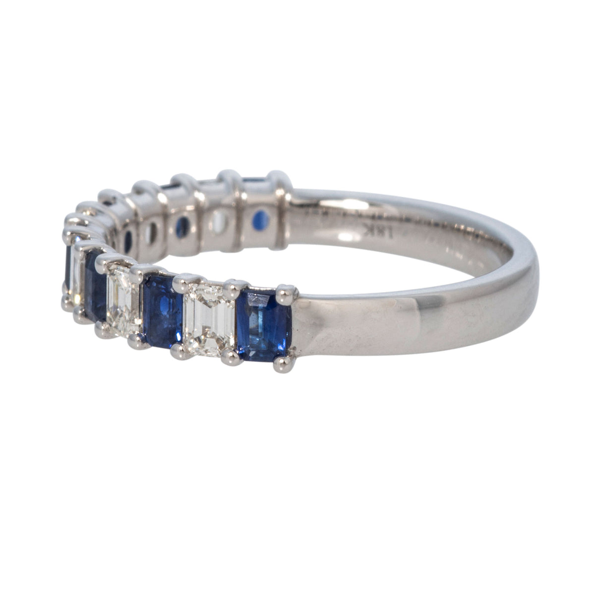 Emerald-Cut Sapphire & Diamond 18K White Gold Halfway Band