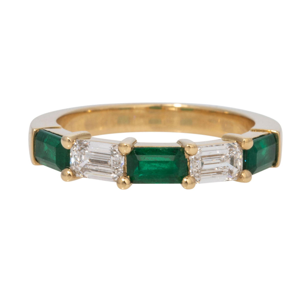 Emerald-Cut Emerald & Diamond 5-Stone 18K Yellow Gold Band