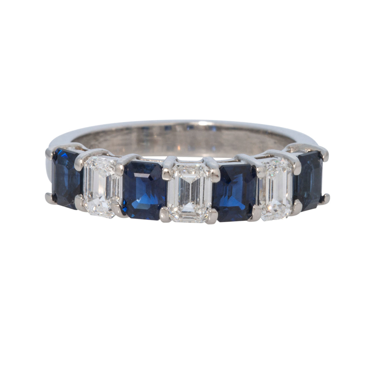 Emerald-Cut Sapphire & Diamond 7-Stone Platinum Band