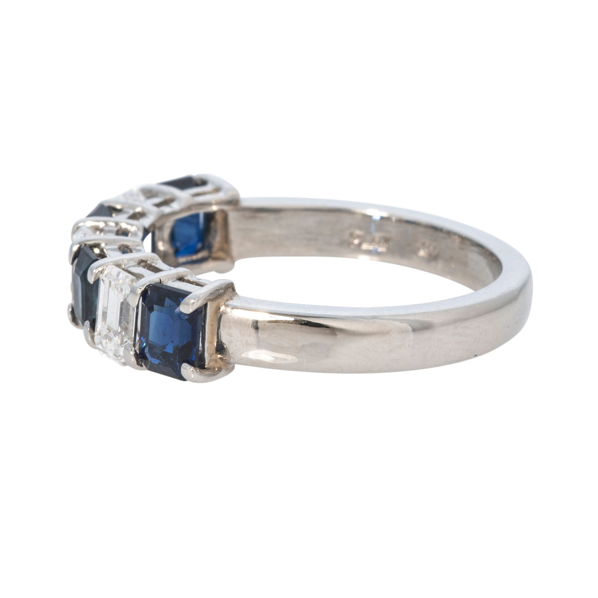 Emerald-Cut Sapphire & Diamond 7-Stone Platinum Band