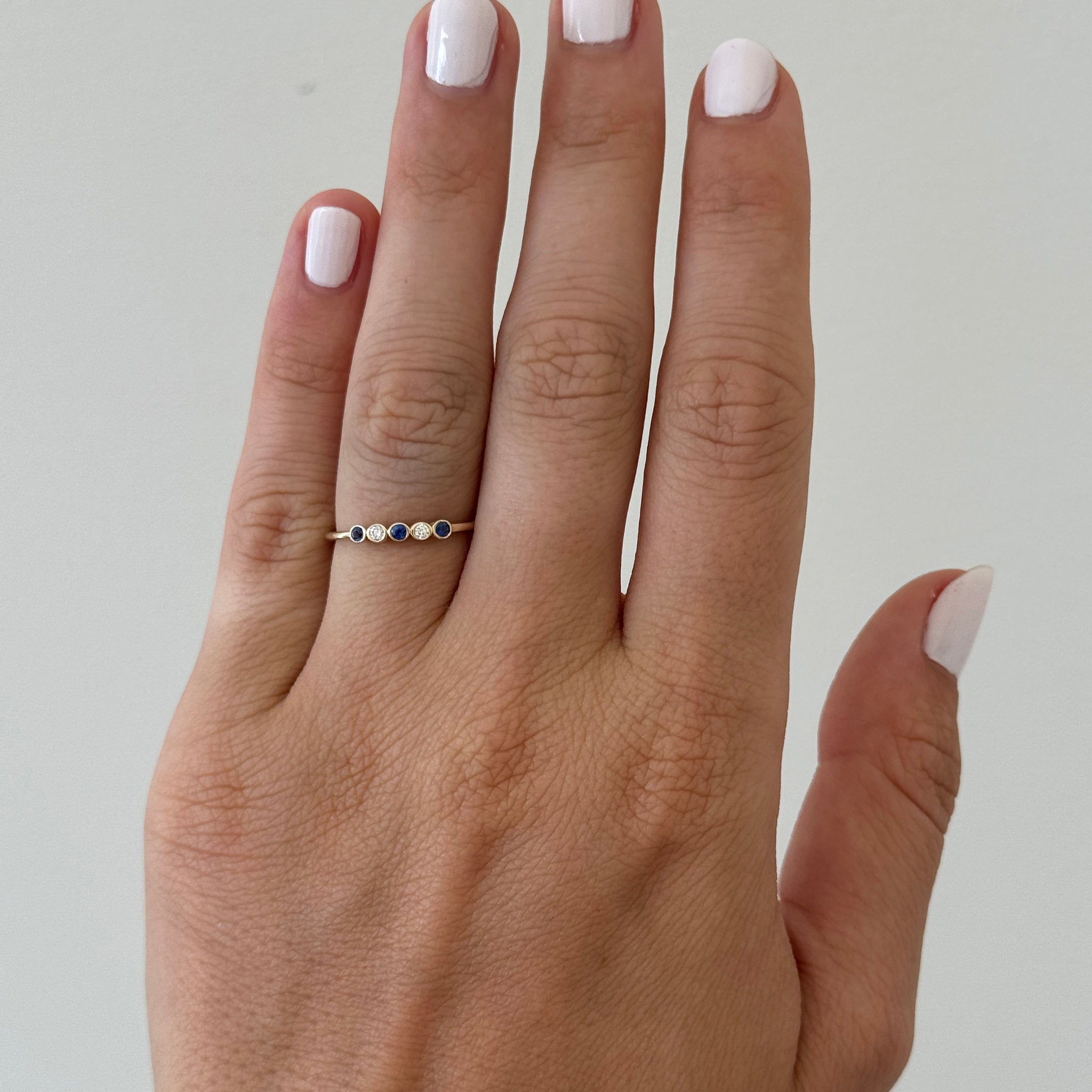 Sapphire & Diamond 5-Stone Bezel 14K Yellow Gold Band