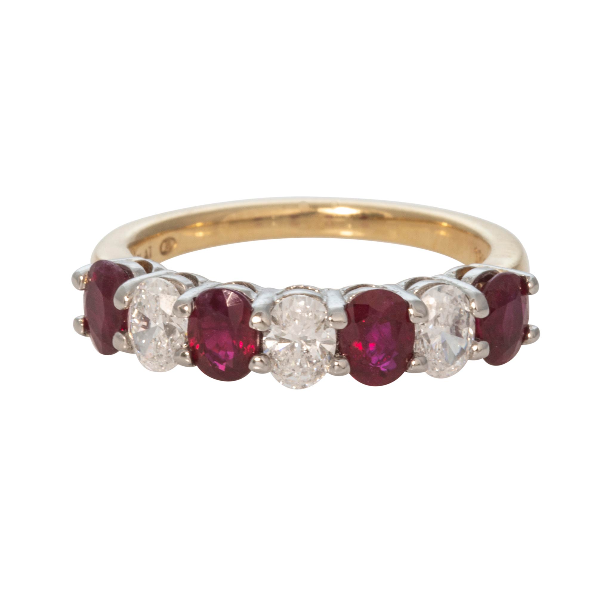 Oval Ruby & Diamond Platinum 18K Yellow Gold Band