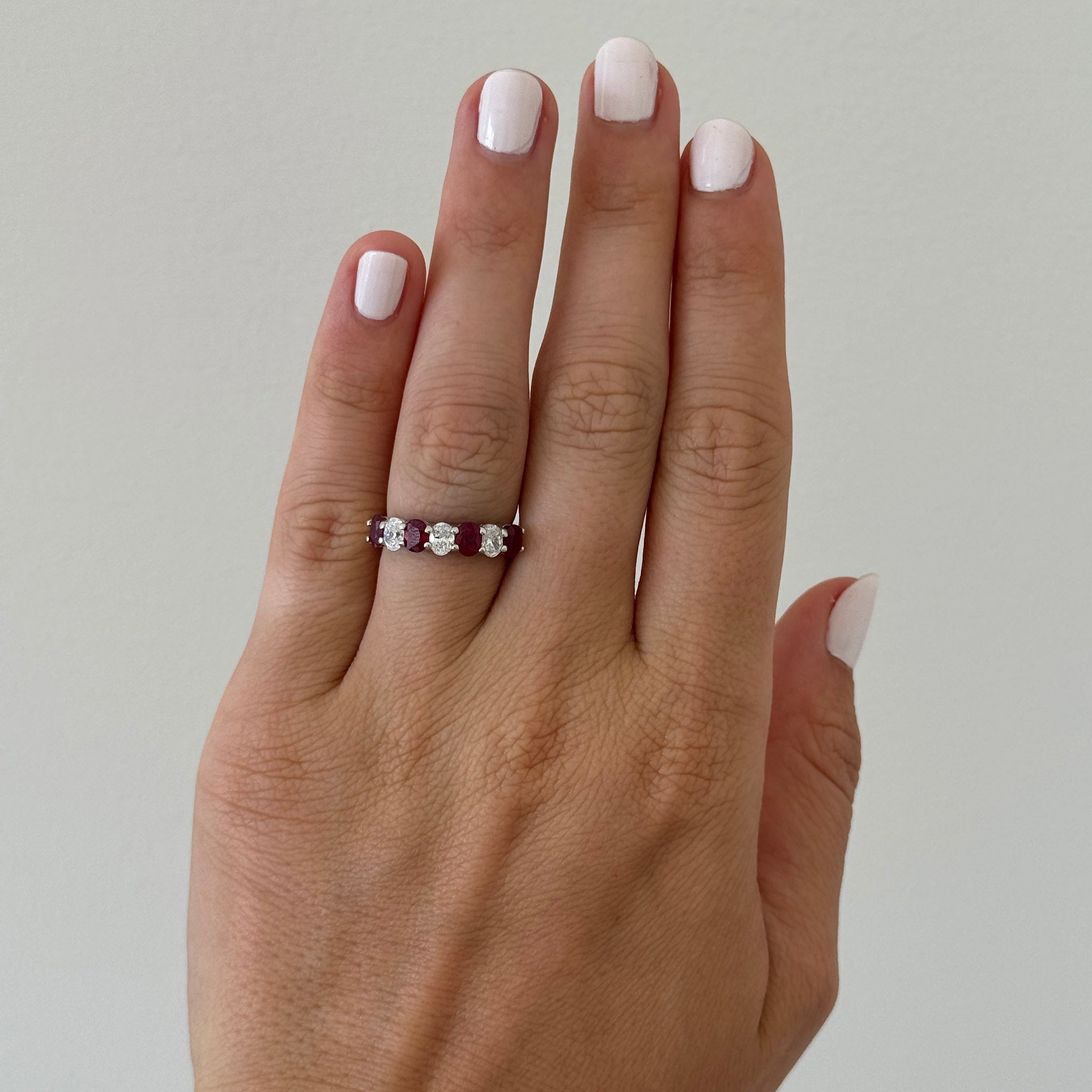 Oval Ruby & Diamond Platinum 18K Yellow Gold Band