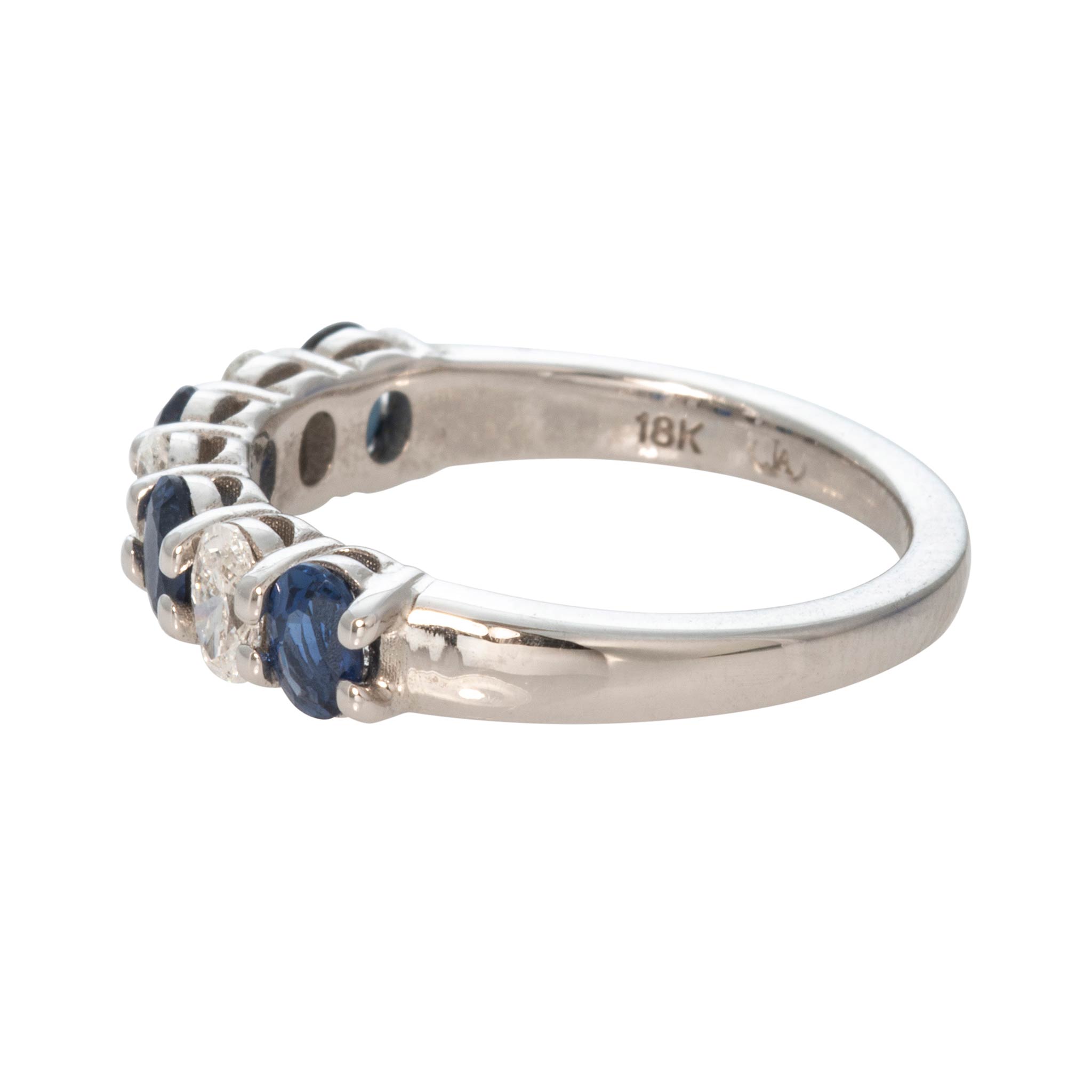 Oval Sapphire & Diamond 18K White Gold Band