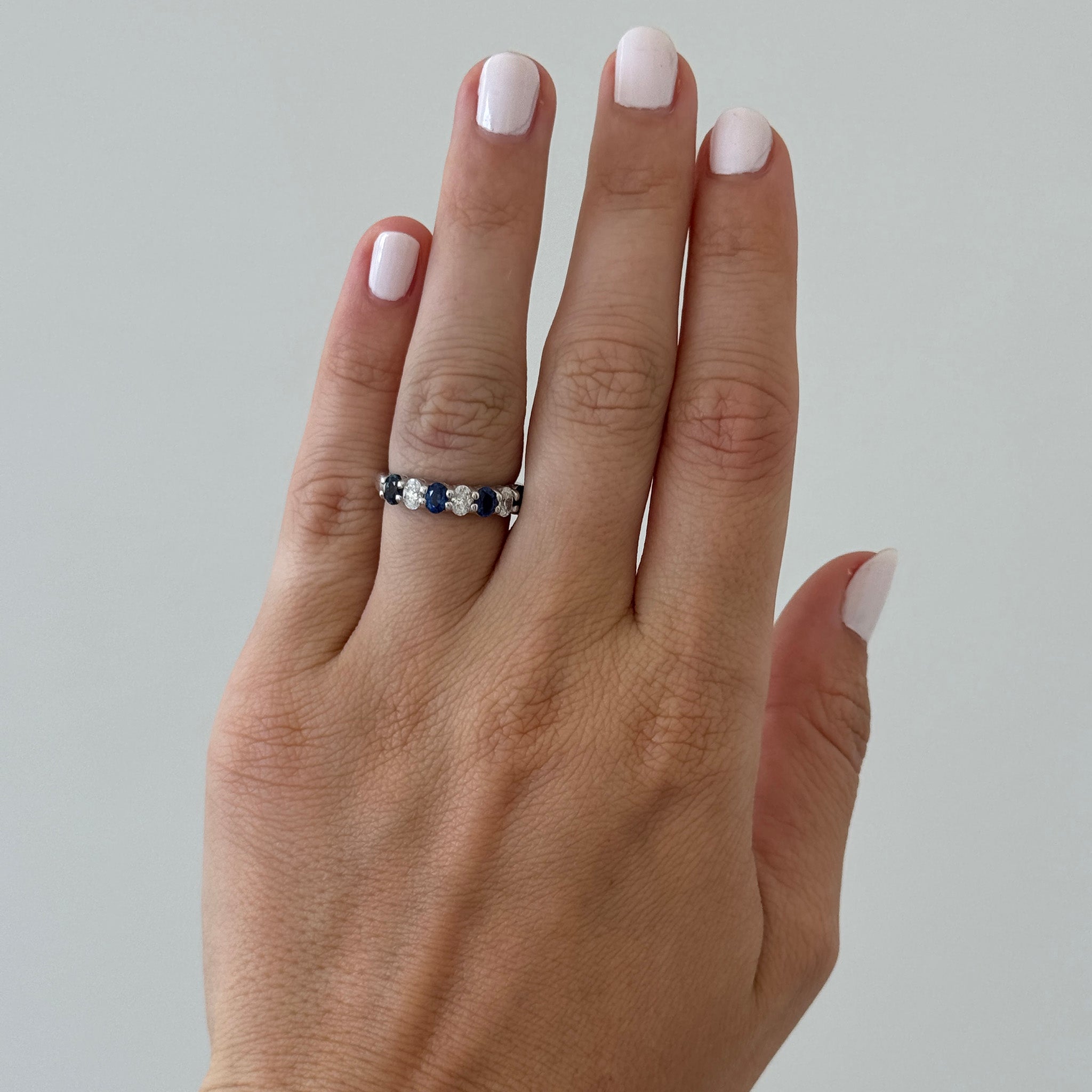 Oval Sapphire & Diamond 18K White Gold Band