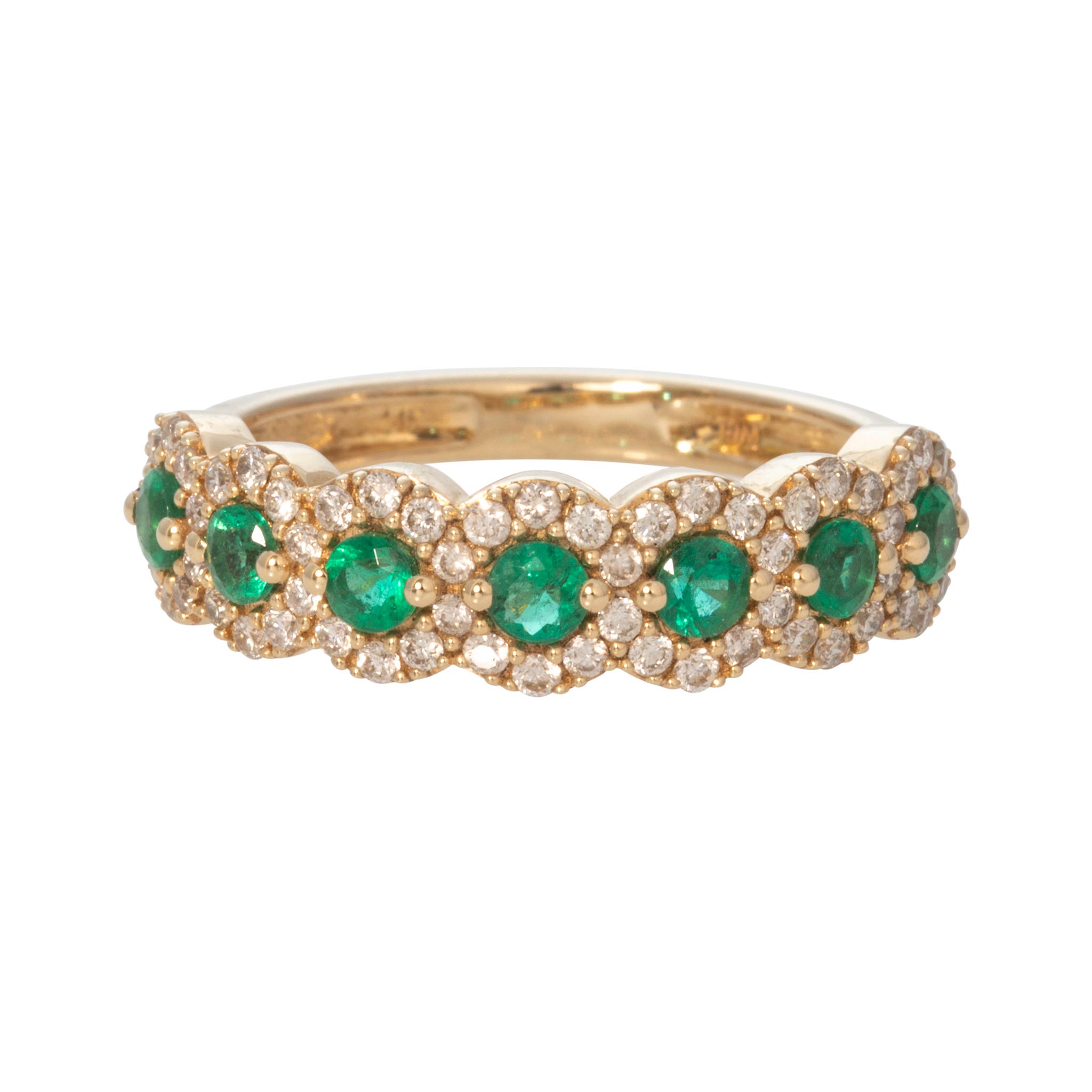 Emerald & Diamond Halo Pavé 14K Yellow Gold Band