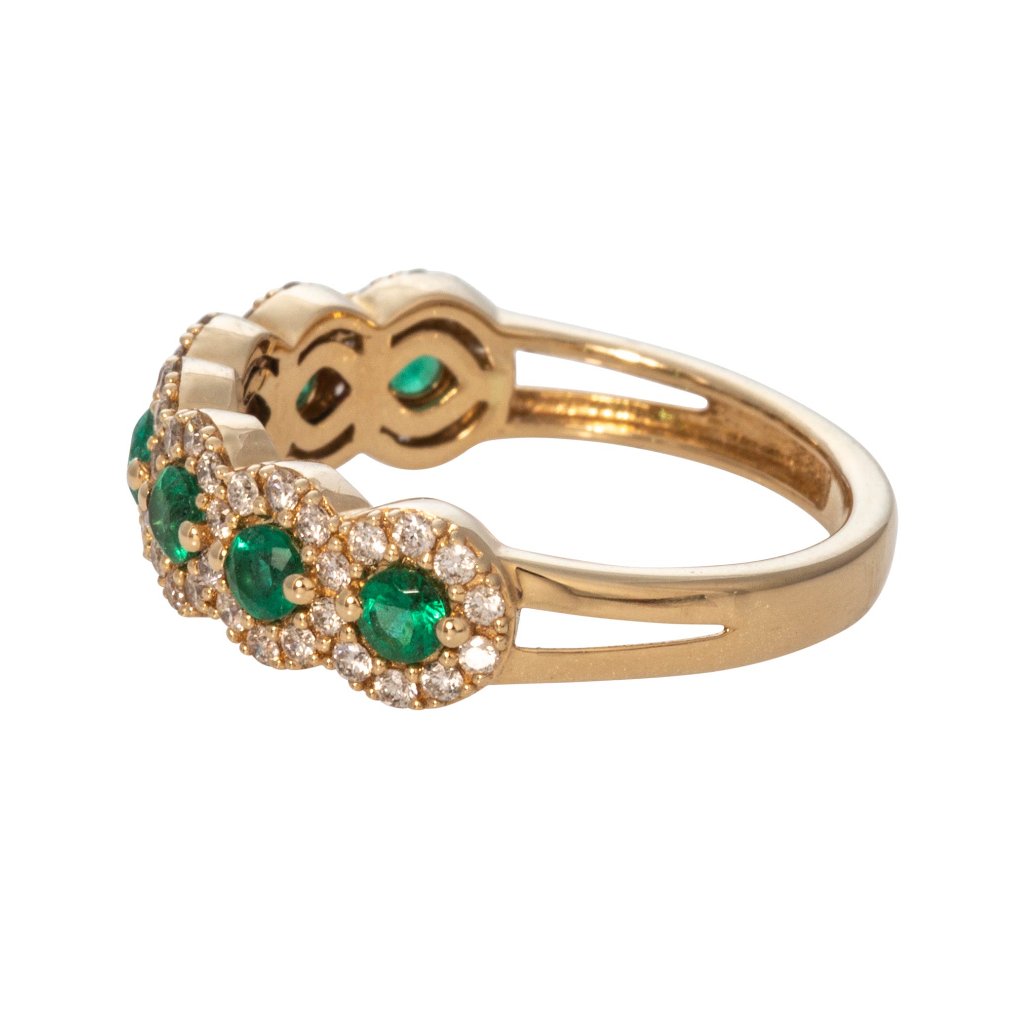 Emerald & Diamond Halo Pavé 14K Yellow Gold Band