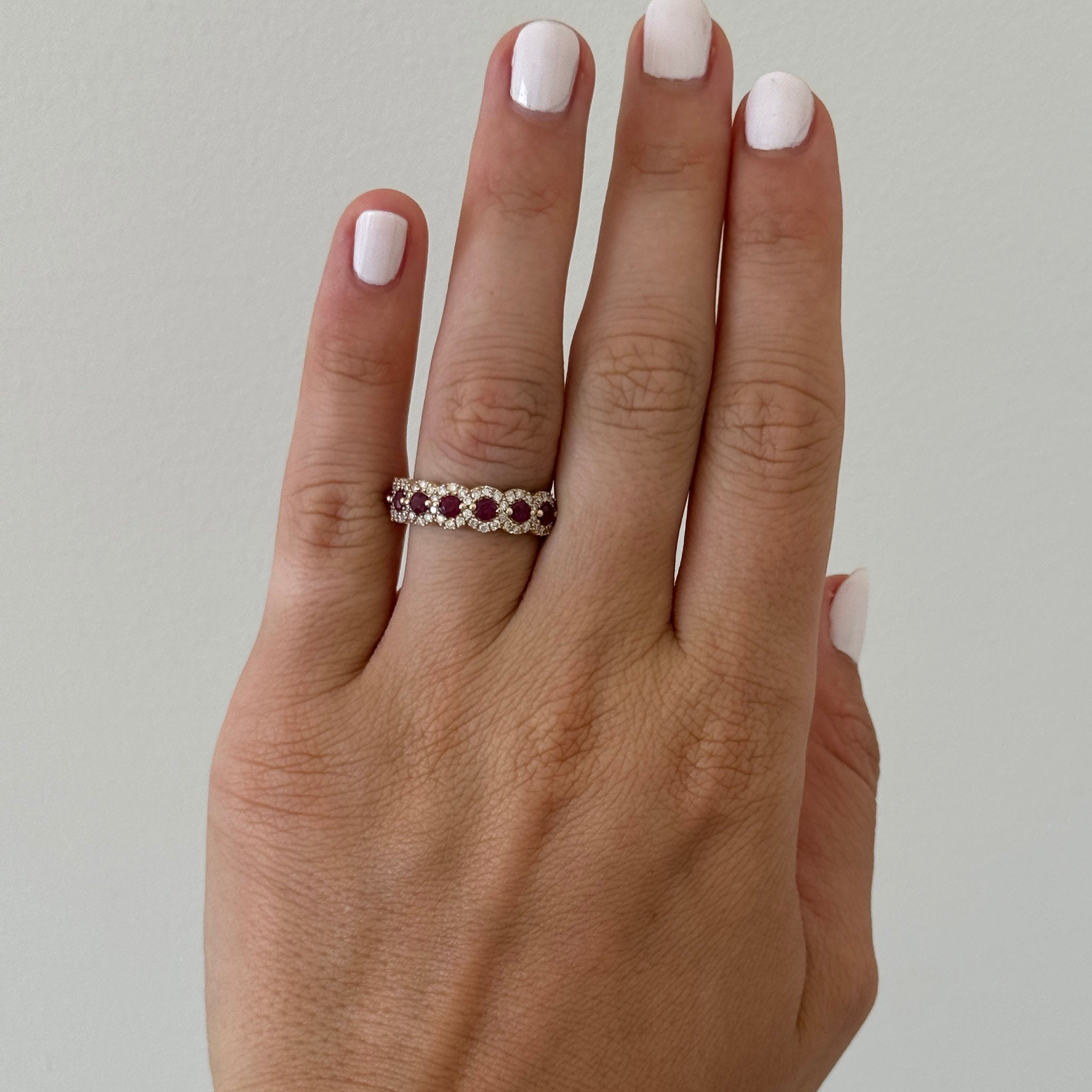 Ruby & Diamond Halo Pavé 14K Yellow Gold Band