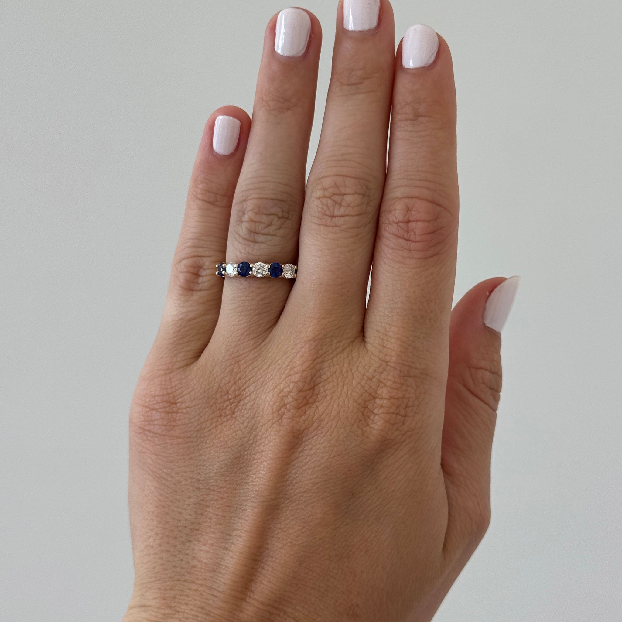 Sapphire & Diamond 7-Stone 14K Yellow Gold Band