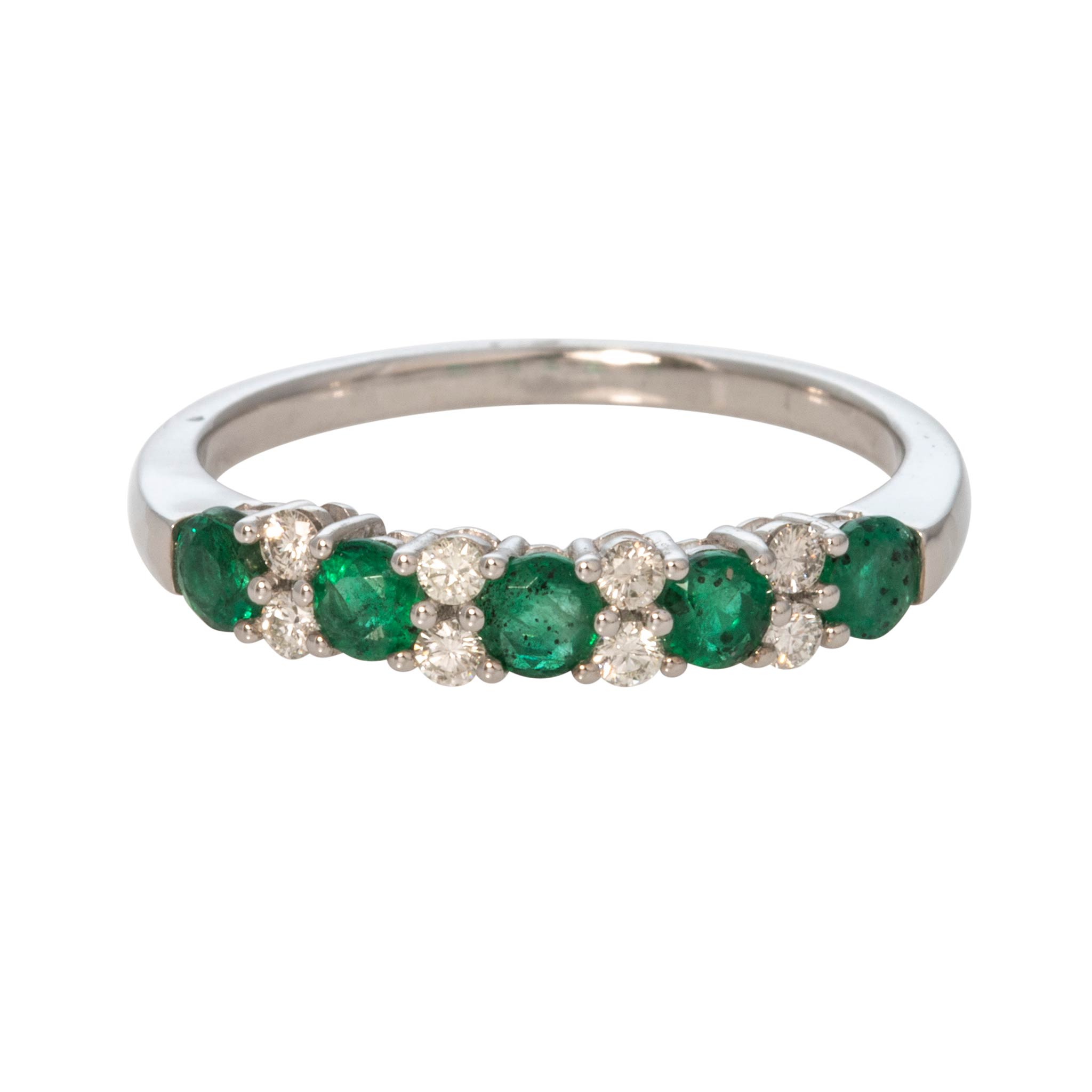 Emerald 5-Stone & Diamond 14K White Gold Band