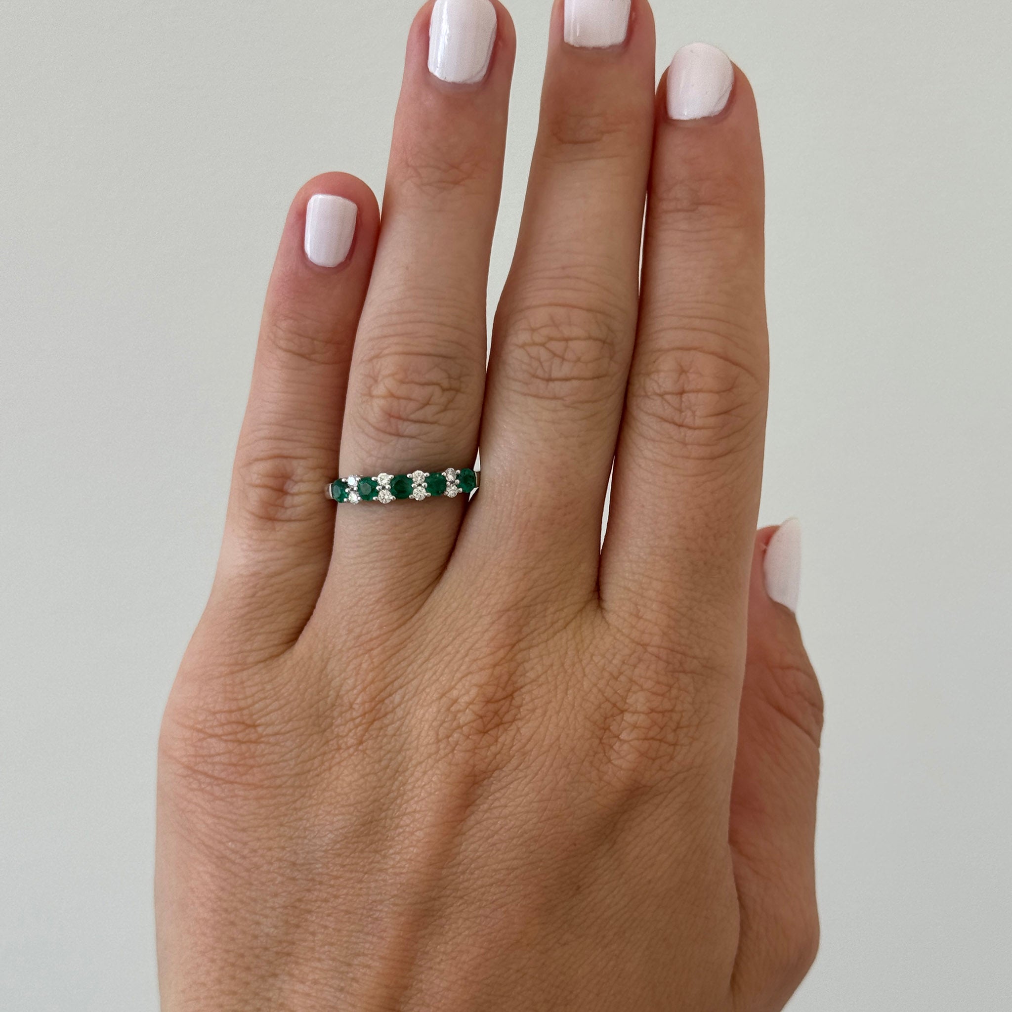 Emerald 5-Stone & Diamond 14K White Gold Band