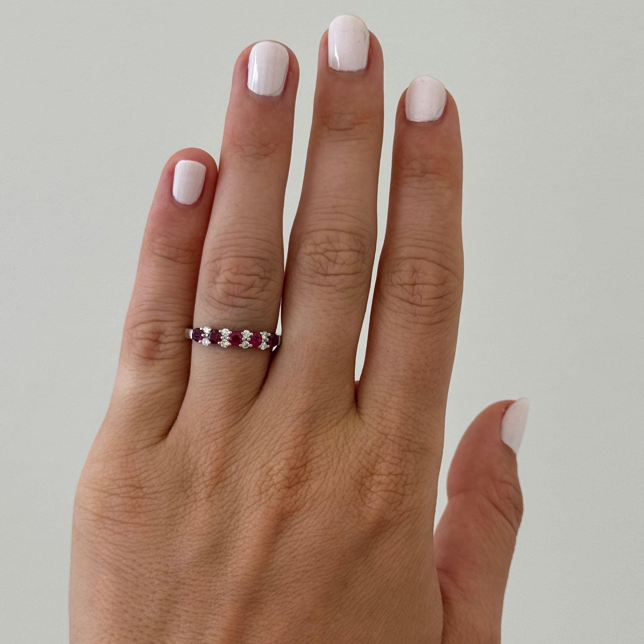 Ruby 5-Stone & Diamond 14K White Gold Band