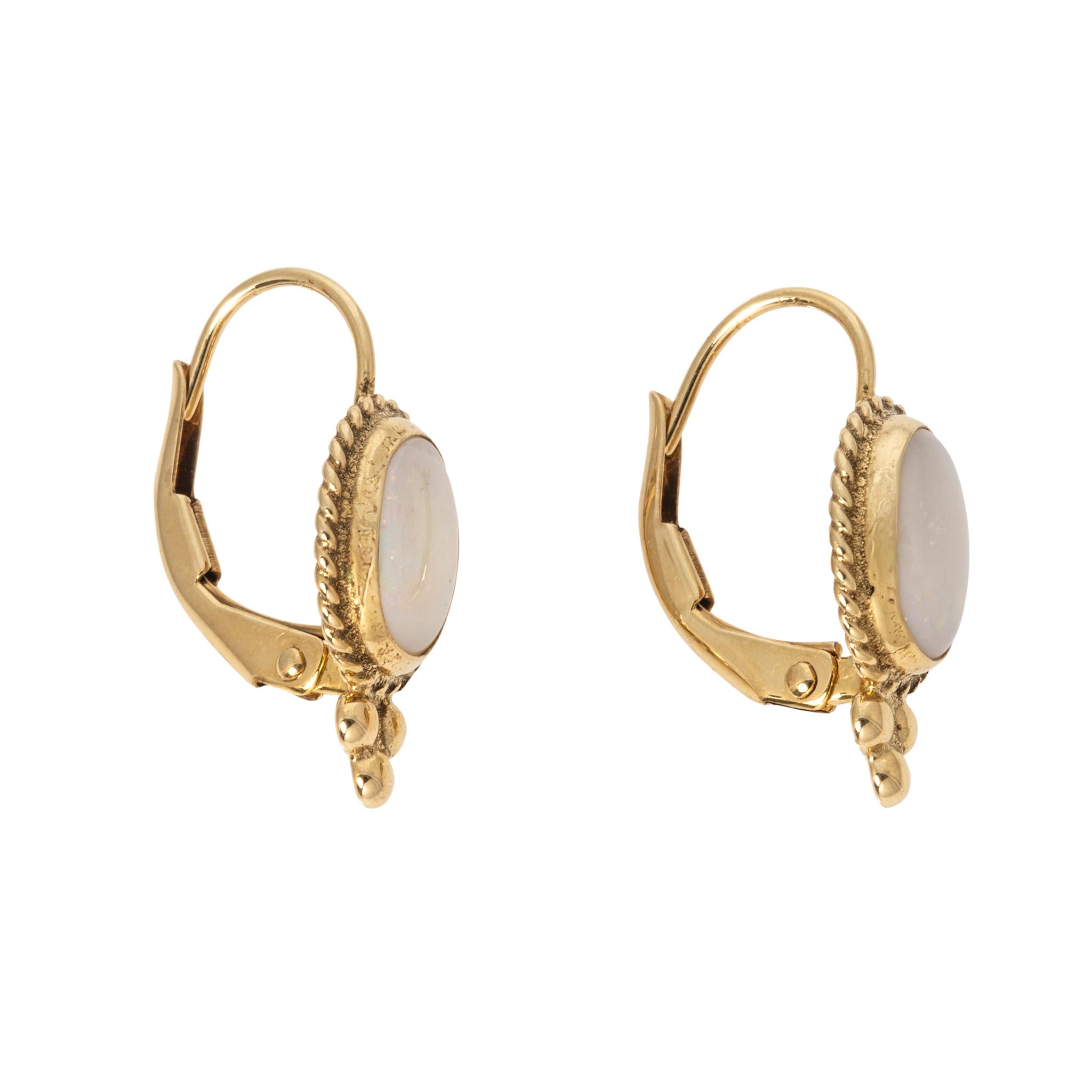 Cabochon Opal 14K Yellow Gold Leverback Earrings