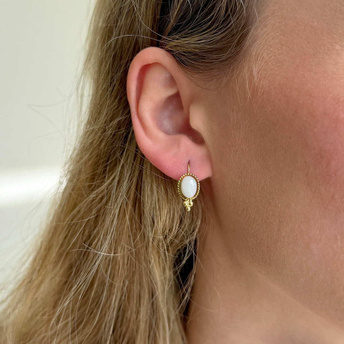 Cabochon Opal 14K Yellow Gold Leverback Earrings