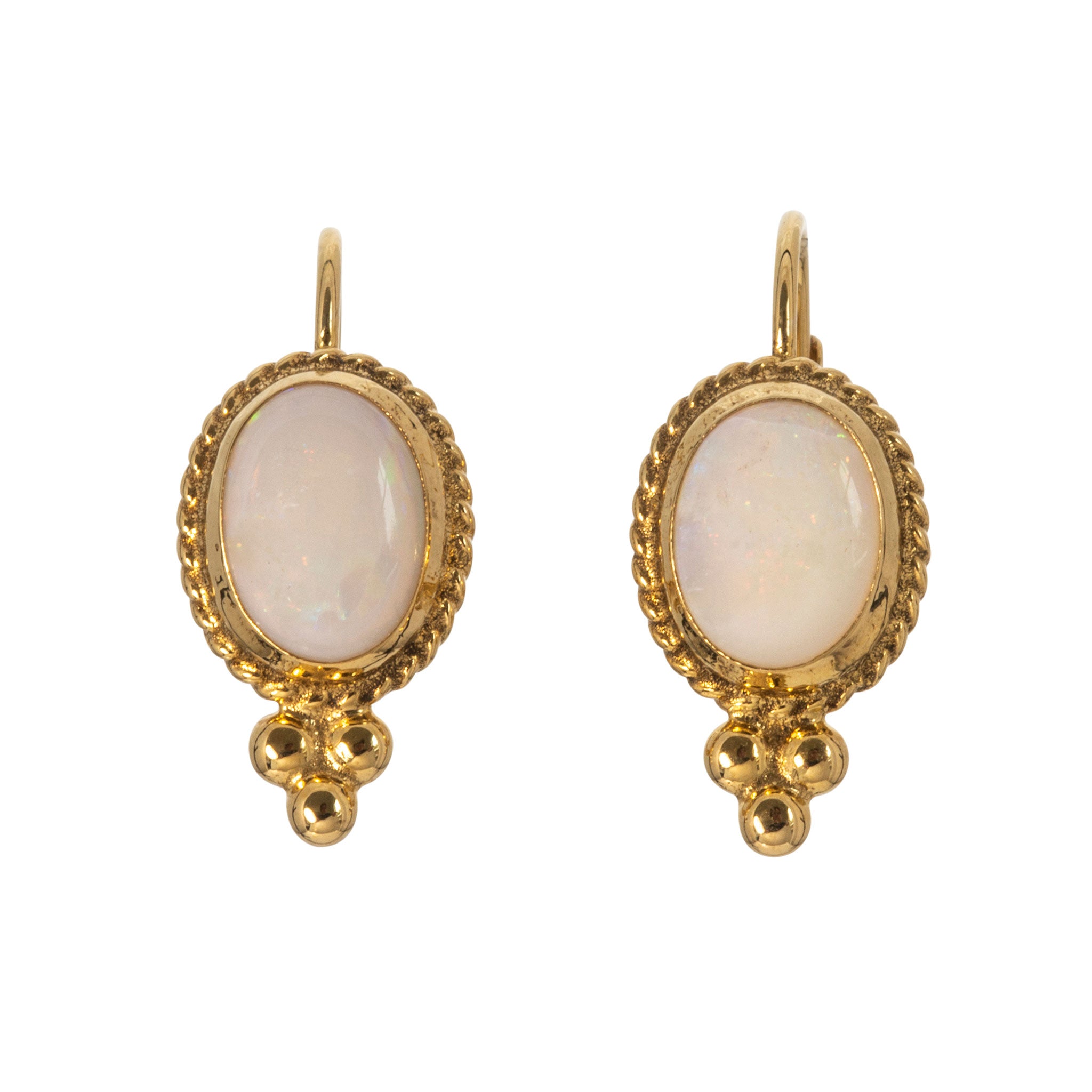 Cabochon Opal 14K Yellow Gold Leverback Earrings