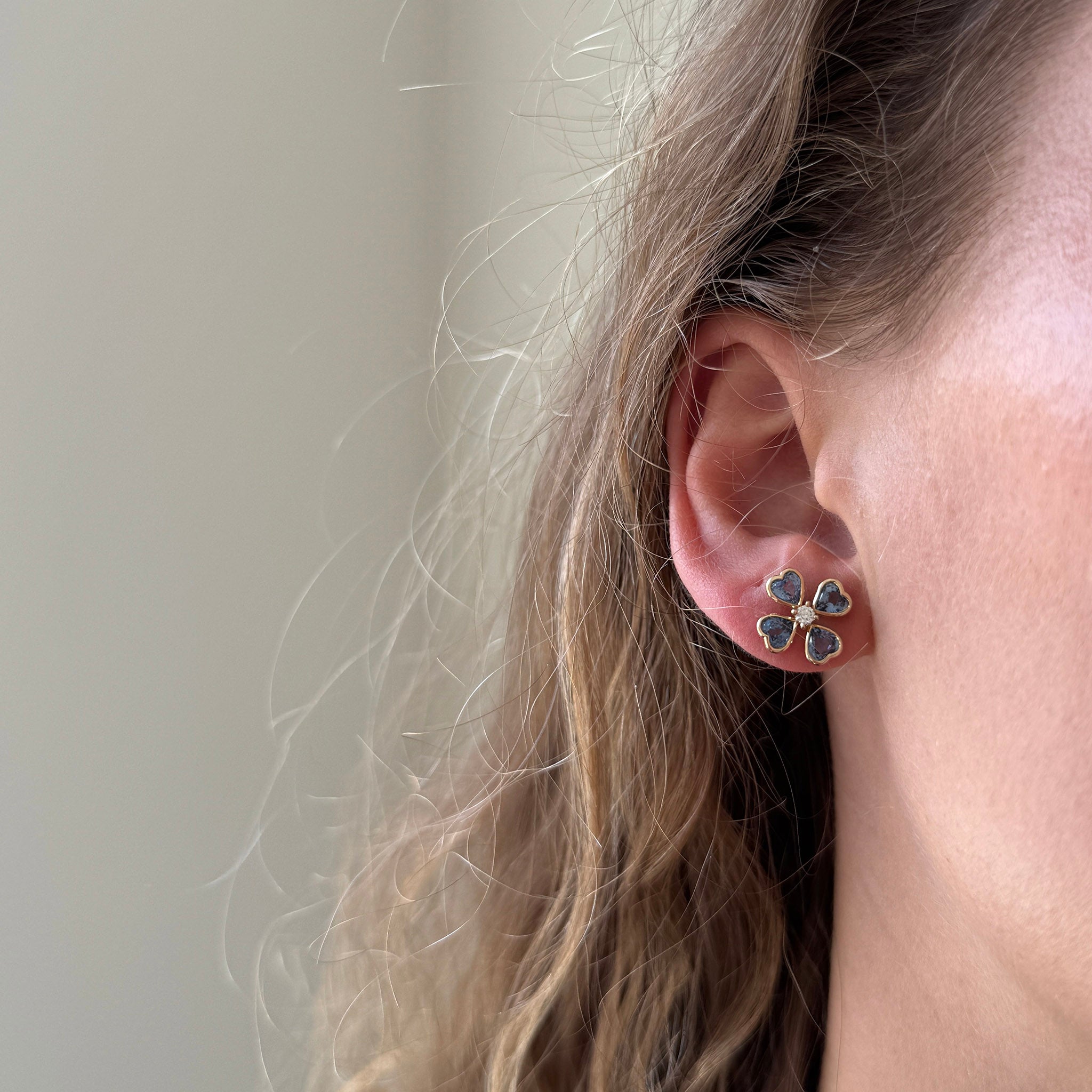 Blue Sapphire & Diamond 14K Gold Clover Stud Earrings