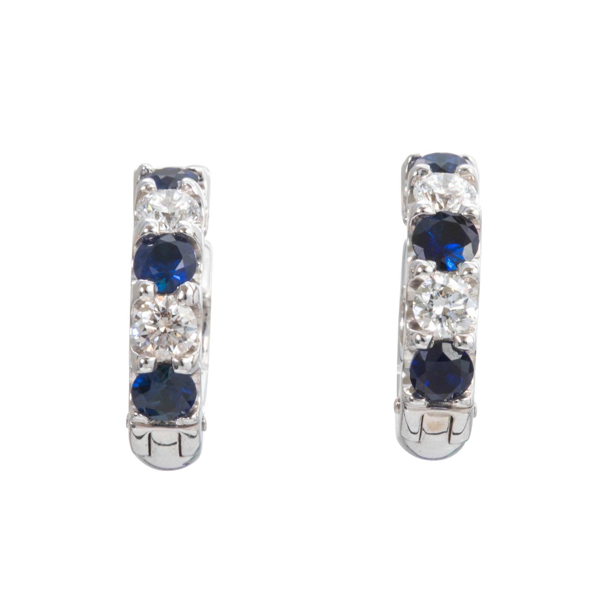 Sapphire & Diamond 14K White Gold Hoop Earrings