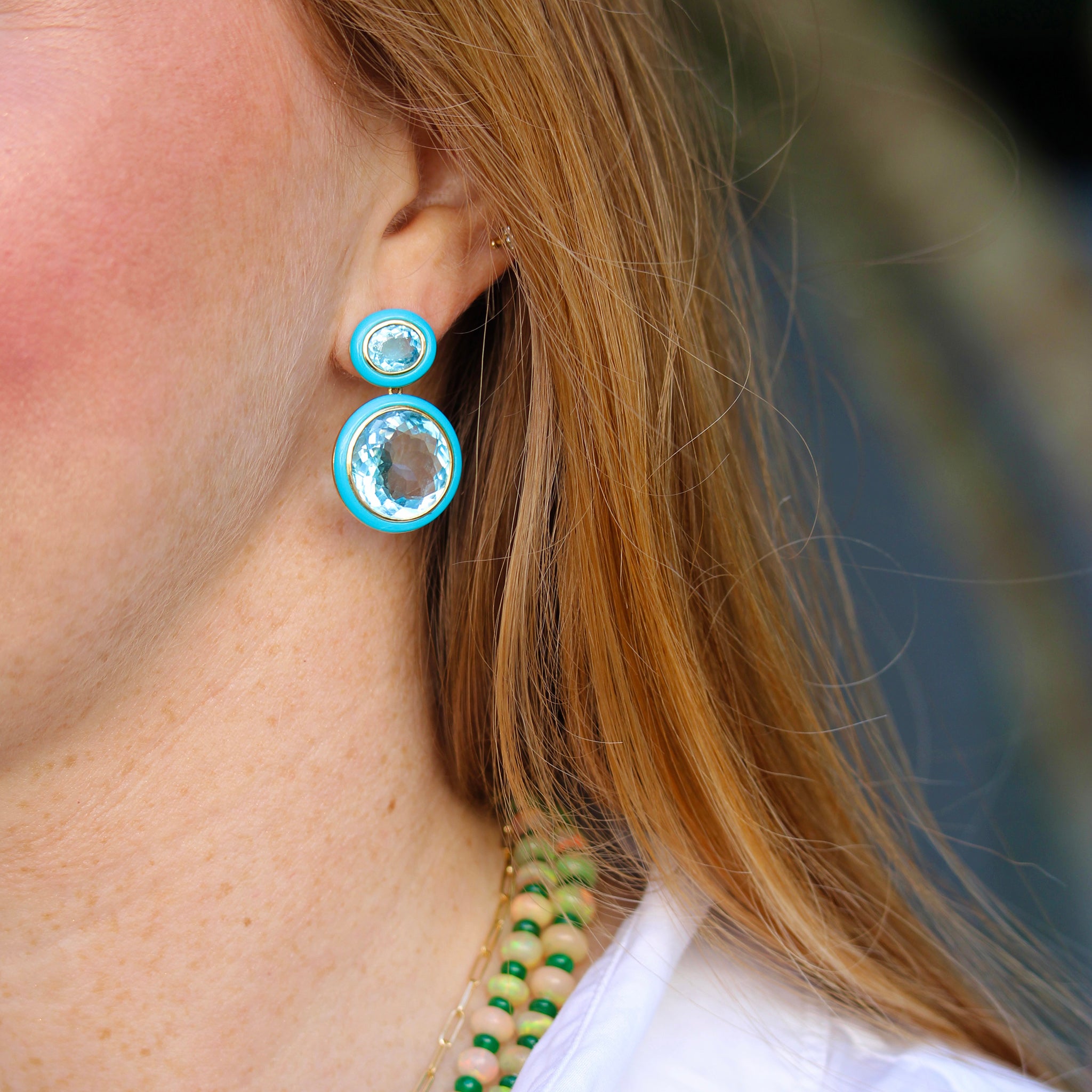 Goshwara Blue Topaz & Turquoise Inlay 18K Gold Drop Earrings