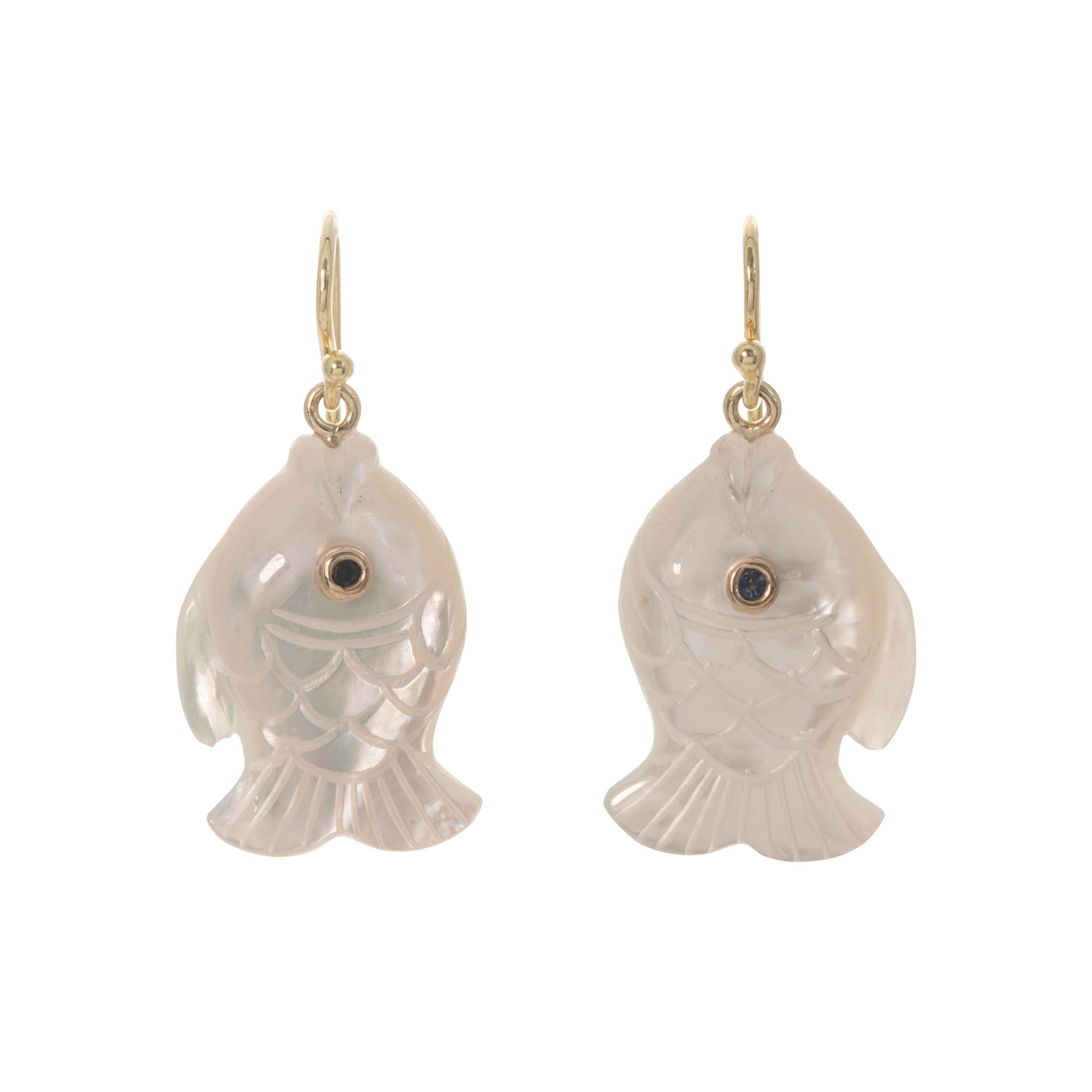 Mazza Mother of Pearl & Sapphire 14K Gold Fish Drop Earrings