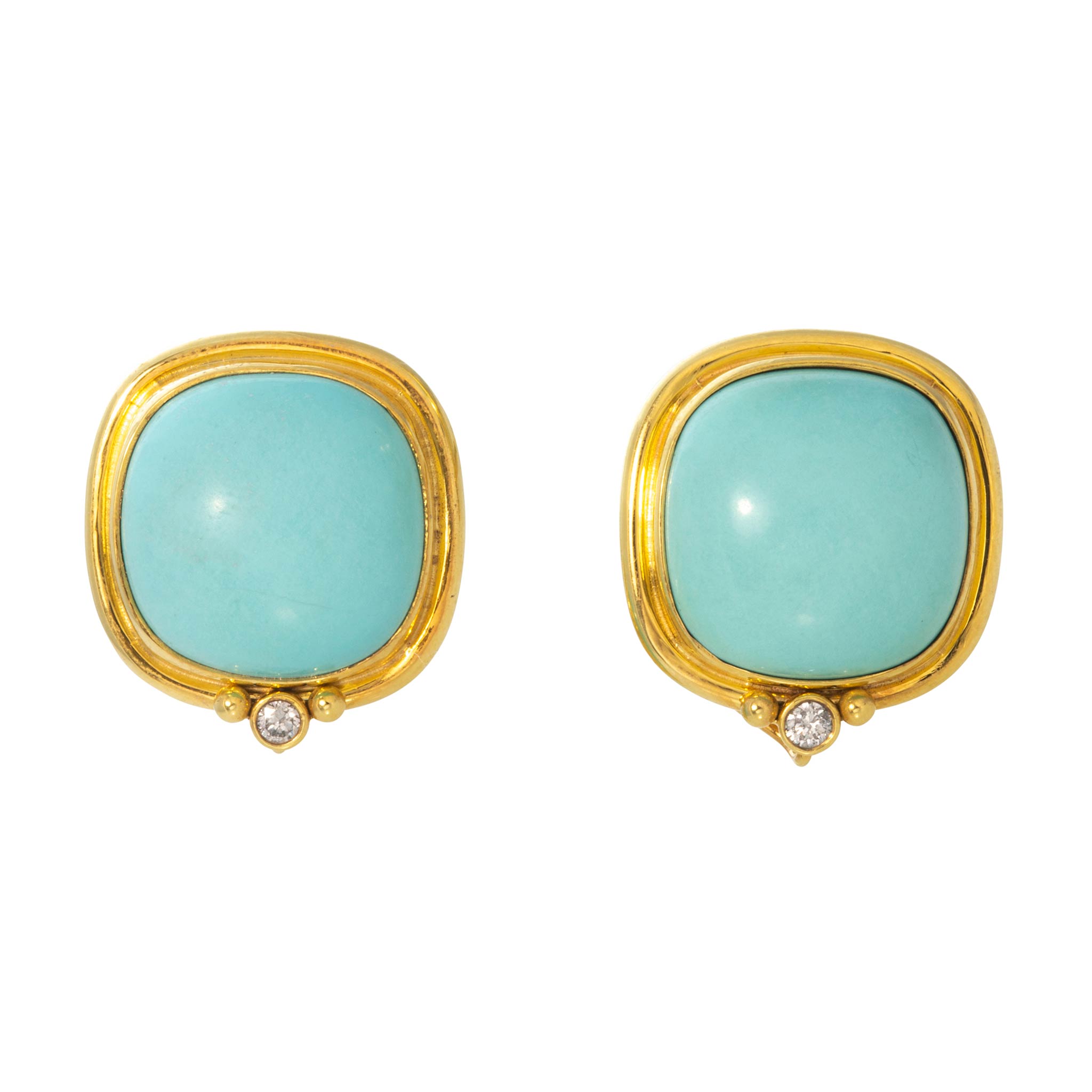 Mazza Turquoise & Diamond 14K Yellow Gold Clip Earrings