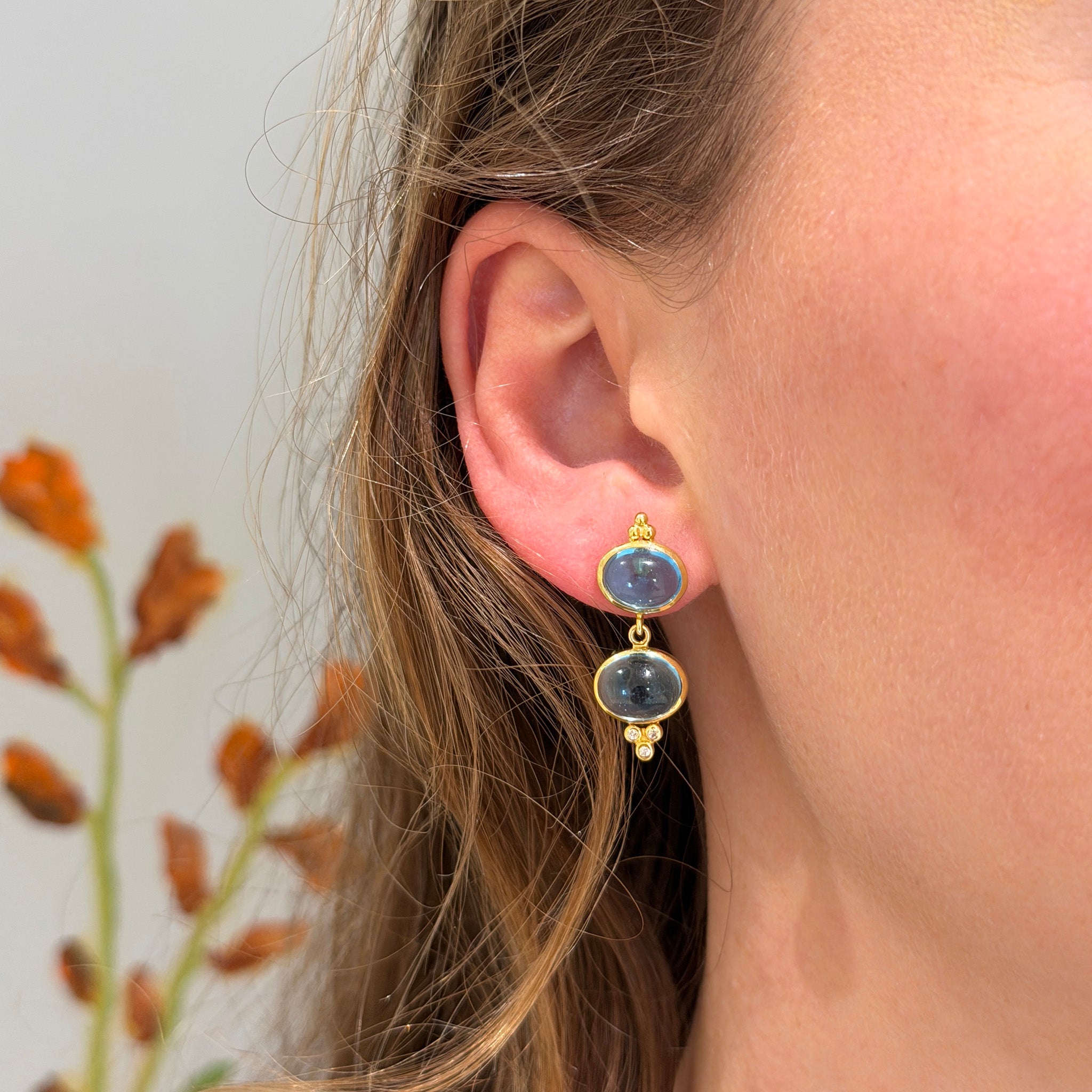 Mazza Blue Topaz Double Drop 14K Yellow Gold Earrings