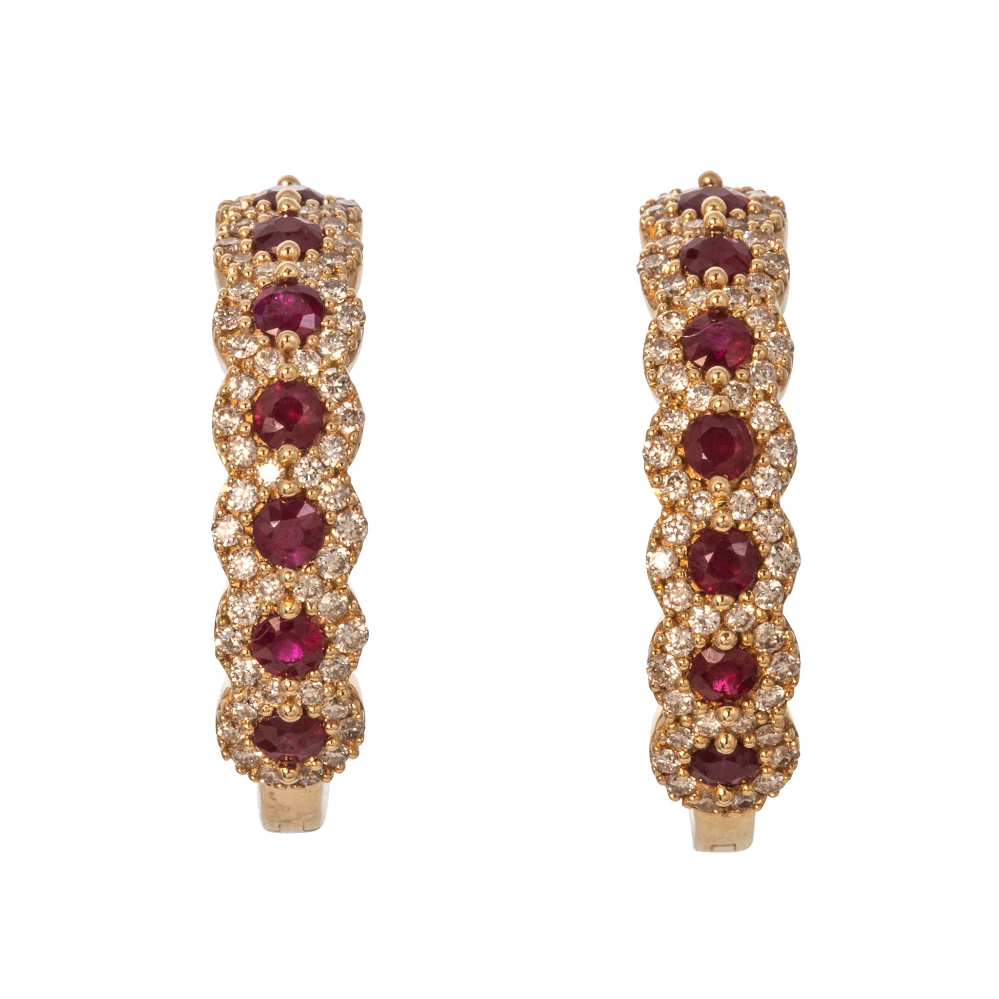 Ruby & Diamond Pavé Halo 14K Yellow Gold Hoop Earrings