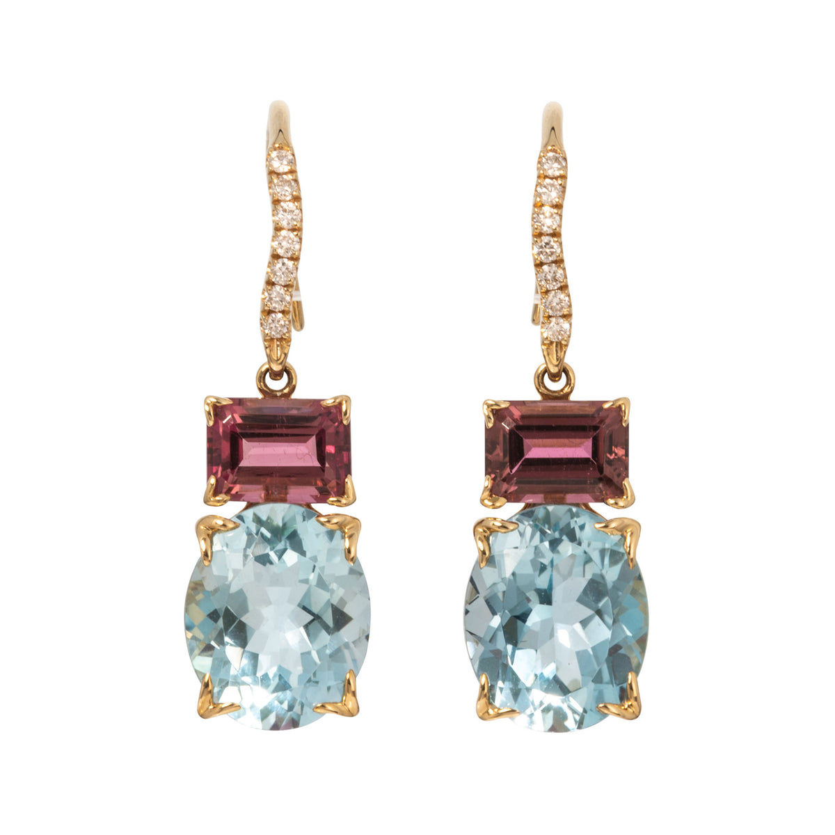 Blue Topaz & Pink Tourmaline 14K Gold River Earrings