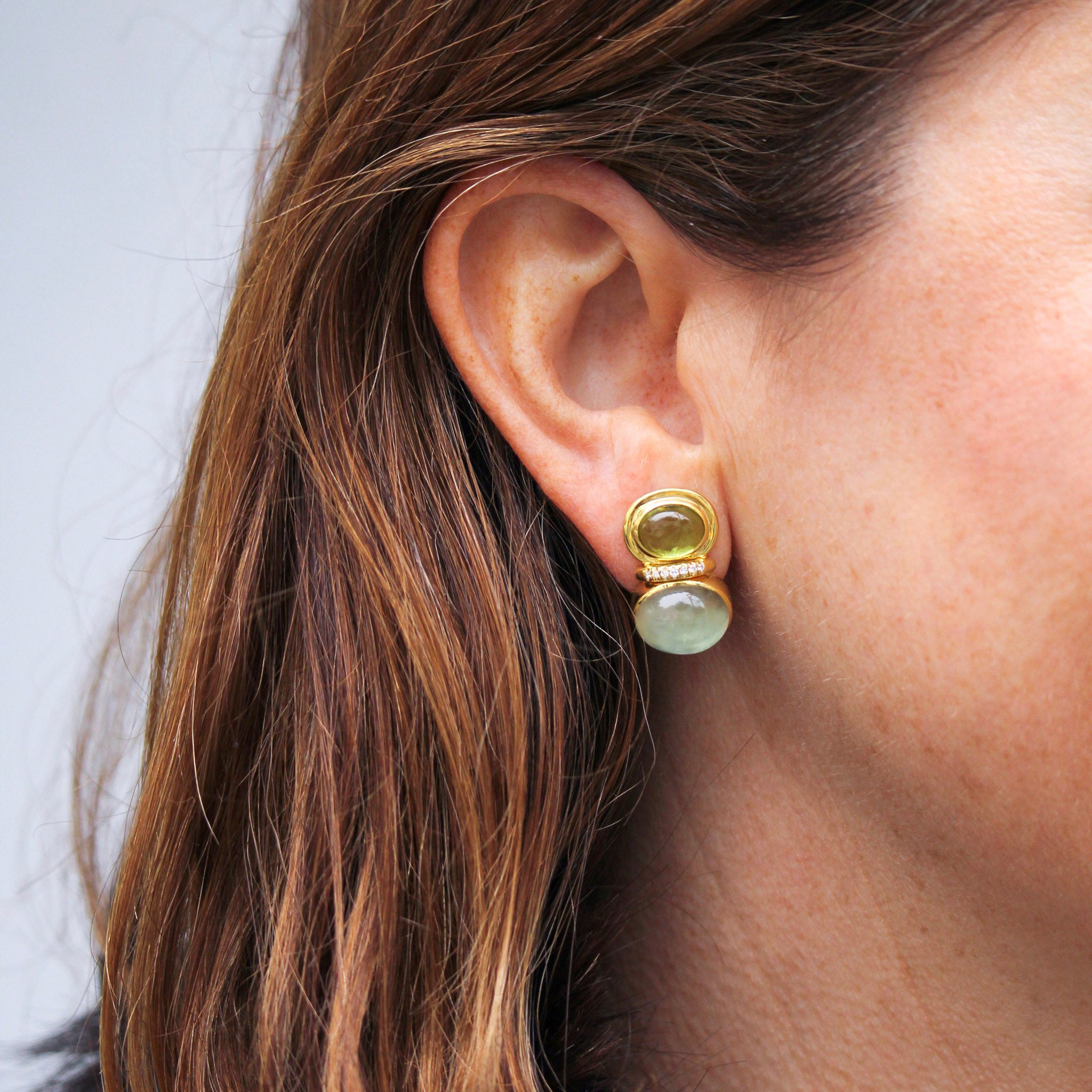 Mazza Cabochon Peridot & Green Amethyst 14K Yellow Gold Earrings