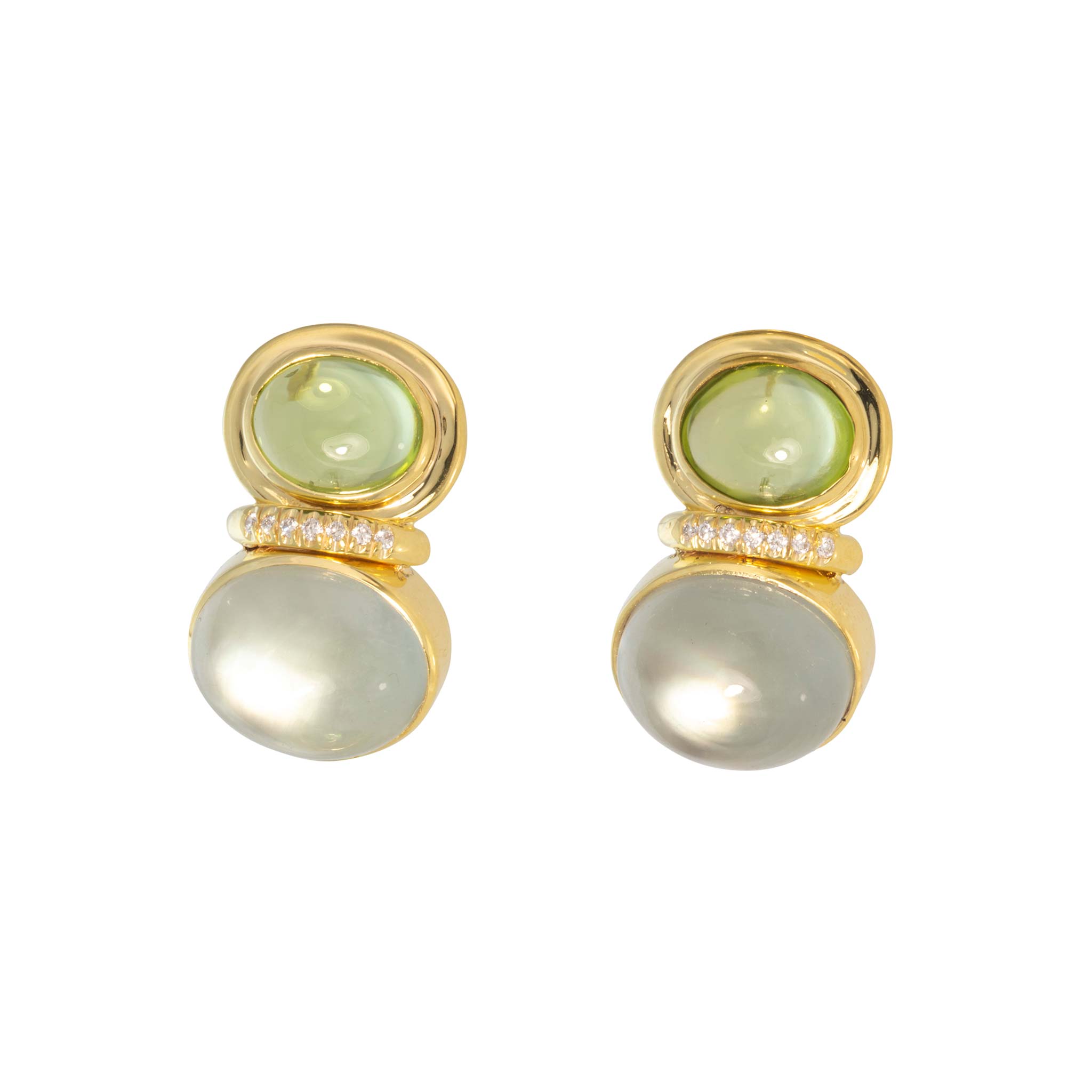 Mazza Cabochon Peridot & Green Amethyst 14K Yellow Gold Earrings
