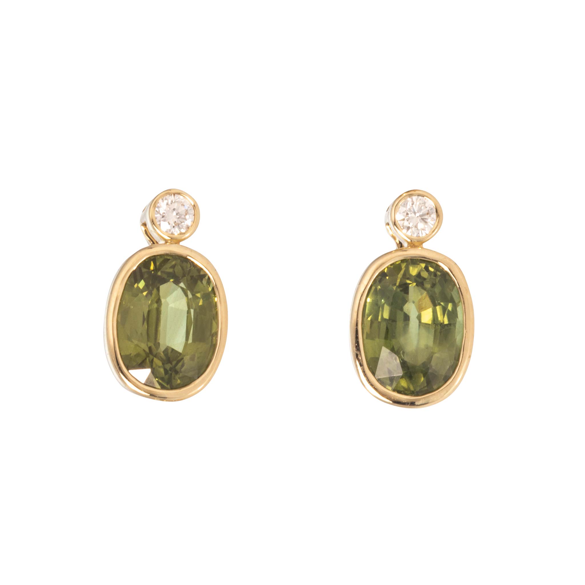 Green Sapphire & Diamond 14K Yellow Gold Stud Earrings