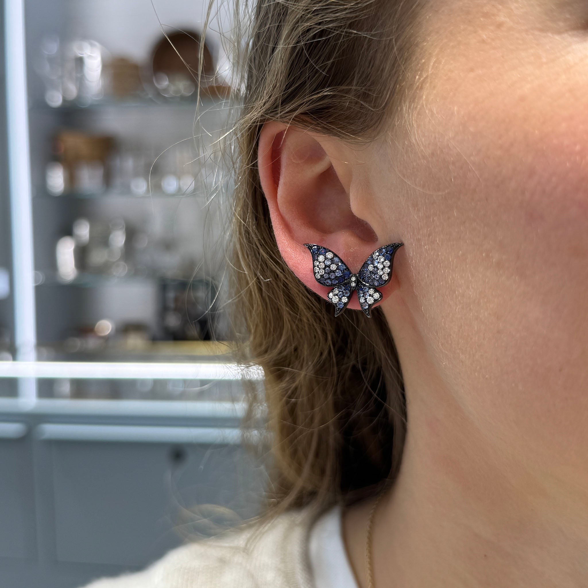 Sapphire & Diamond Pavé Black 18K Gold Butterfly Earrings