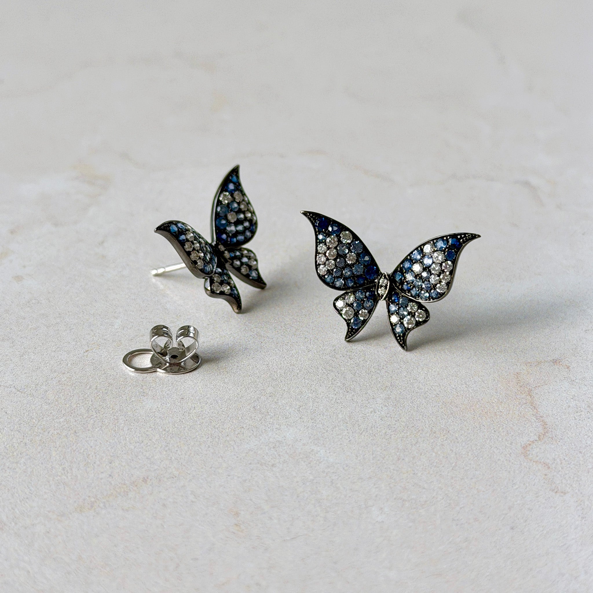 Sapphire & Diamond Pavé Black 18K Gold Butterfly Earrings