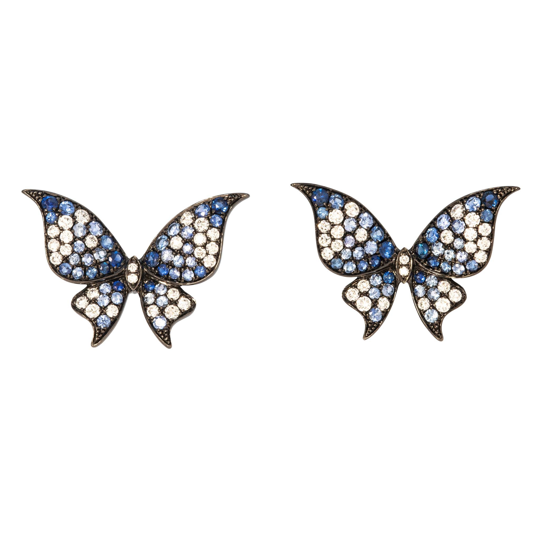 Sapphire & Diamond Pavé Black 18K Gold Butterfly Earrings