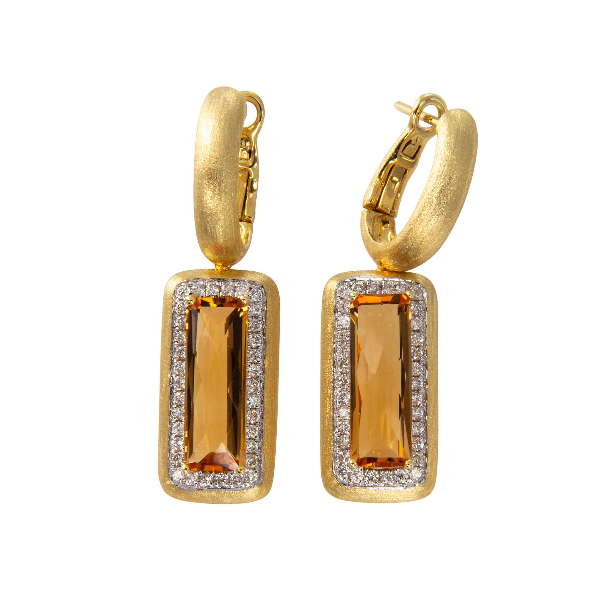 Citrine & Diamond Drop Satin Finish 14K Gold Earrings